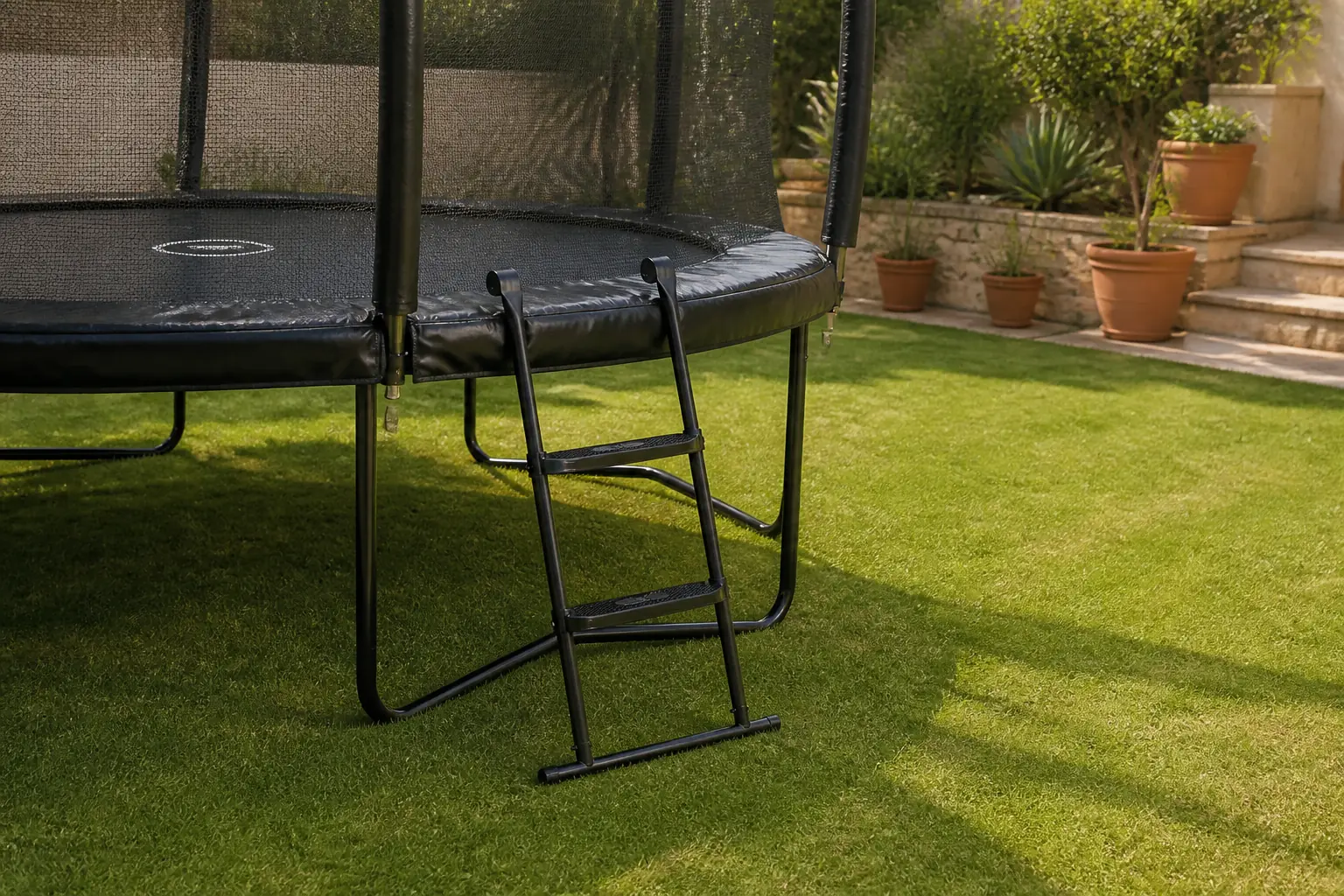 Sfeerfoto van Salta trampolineladder Medium 82 cm 2 treden – Zwart