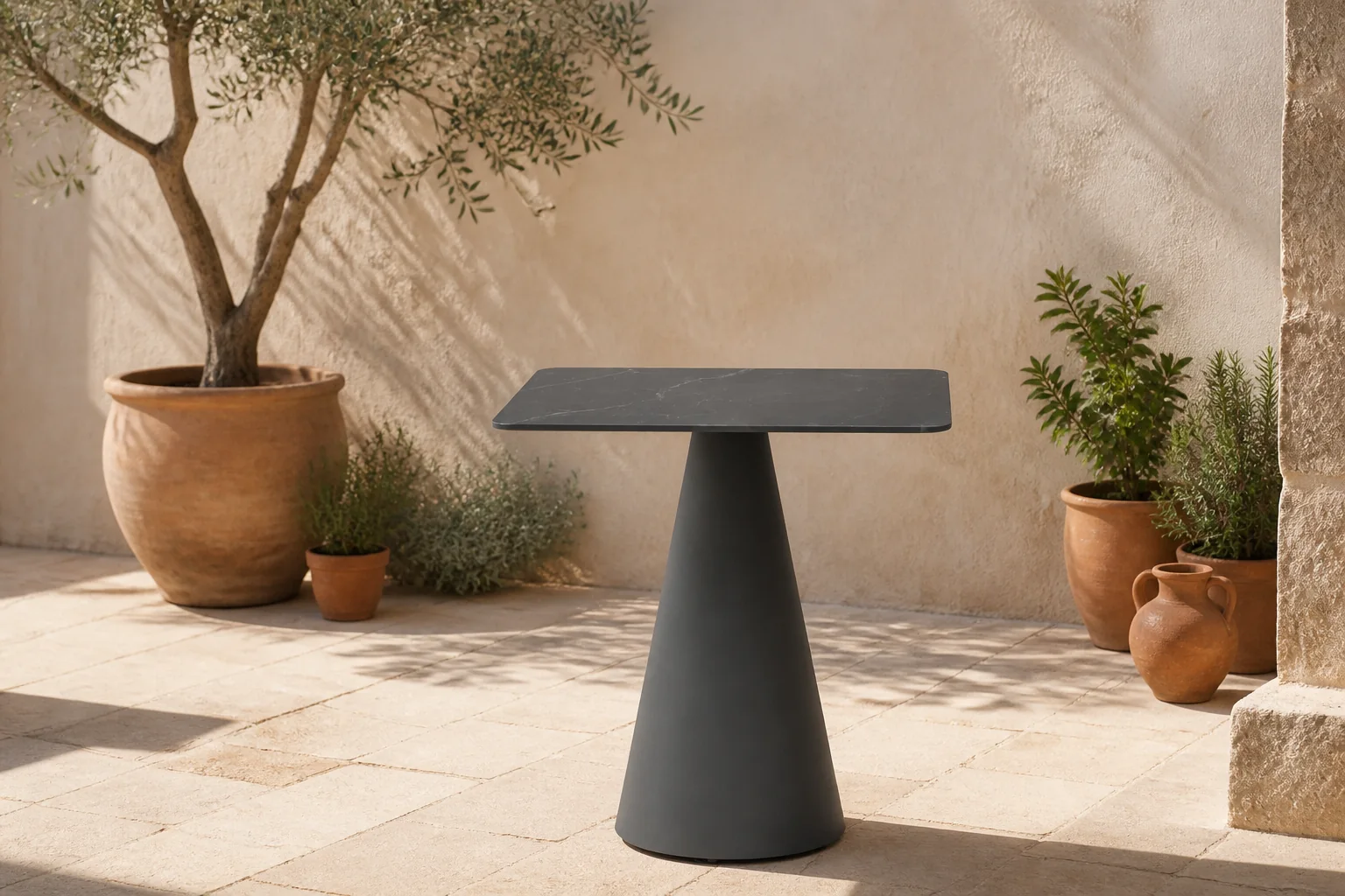 Sfeerfoto van Santika Furniture Serino dining tuintafel 70 x 70 cm – Grijs-antraciet