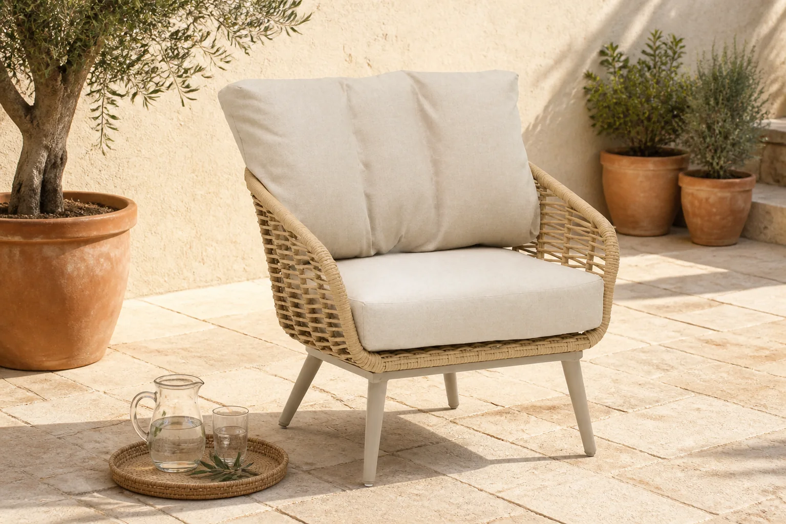 Sfeerfoto van Coco Vinci lounge tuinstoel – Taupe-naturel-bruin