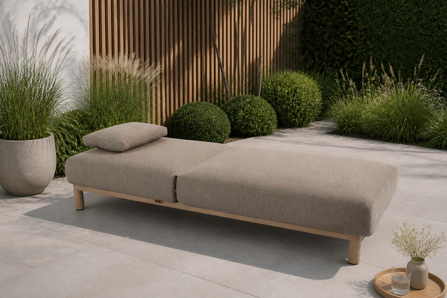 Sfeerfoto van 4 Seasons Outdoor Seasons Madeira sunbed with cushion and head support latte – Taupe-naturel-bruin