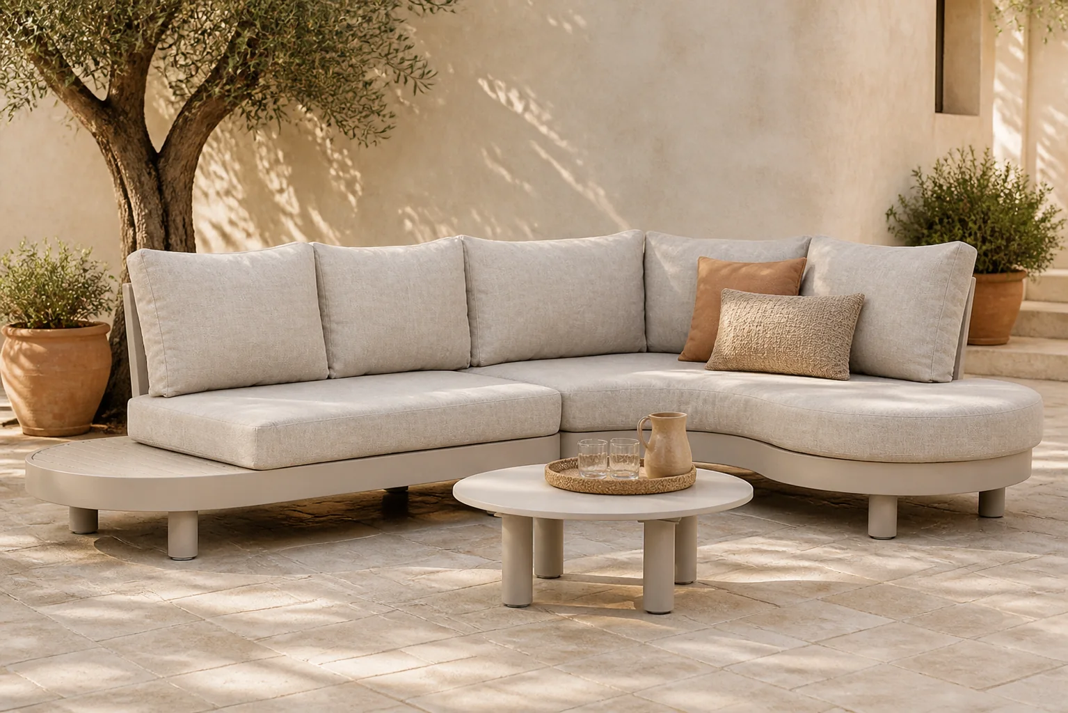 Sfeerfoto van Lifestyle Garden Furniture Organio organisch loungeset 3-delig – Taupe-naturel-bruin