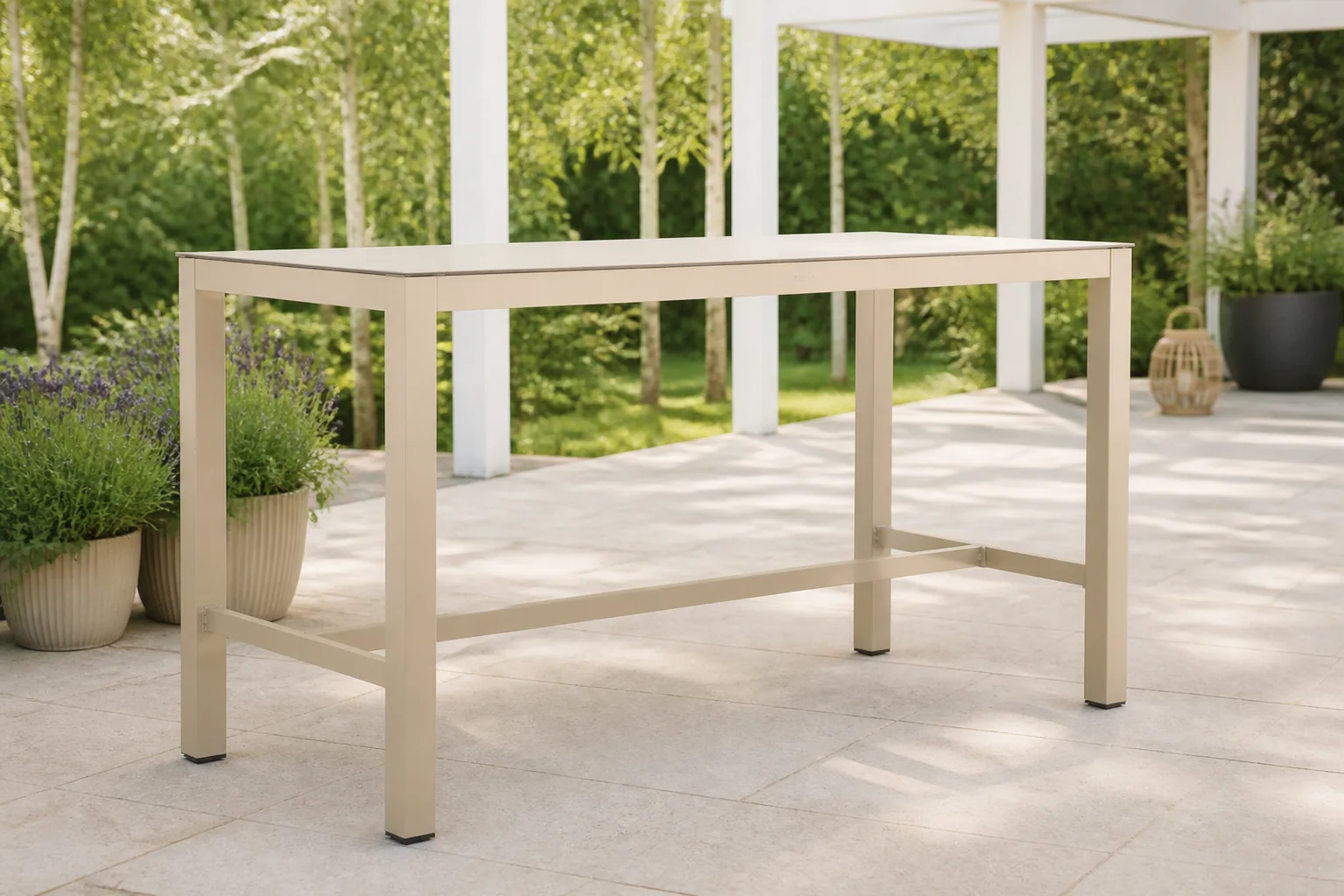 Sfeerfoto van Lifestyle Garden Furniture Brandon bartafel 150 x 80 cm – Taupe-naturel-bruin