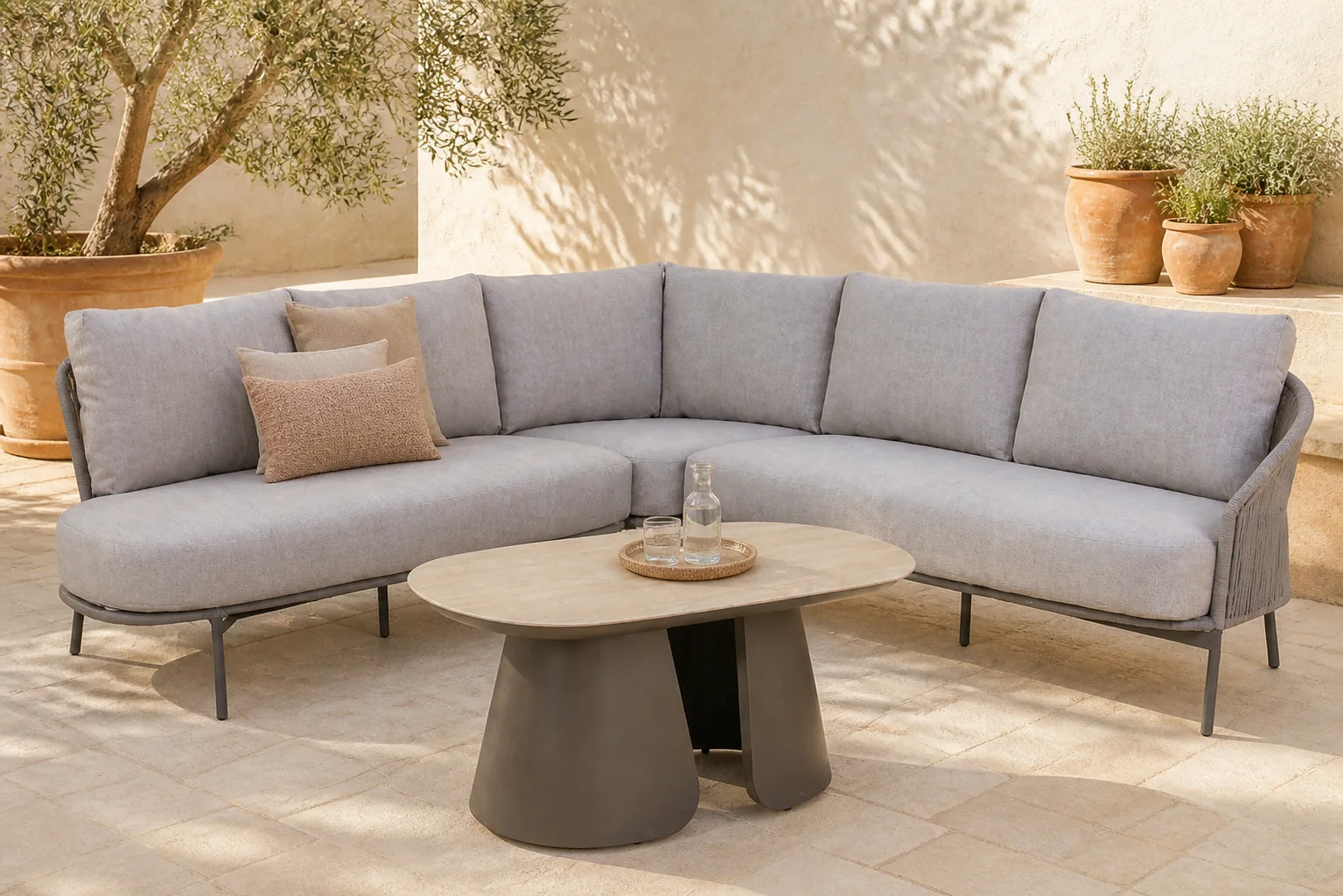 Sfeerfoto van 4 Seasons Outdoor Florence/Miyora hoek loungeset 4-delig – Transparant
