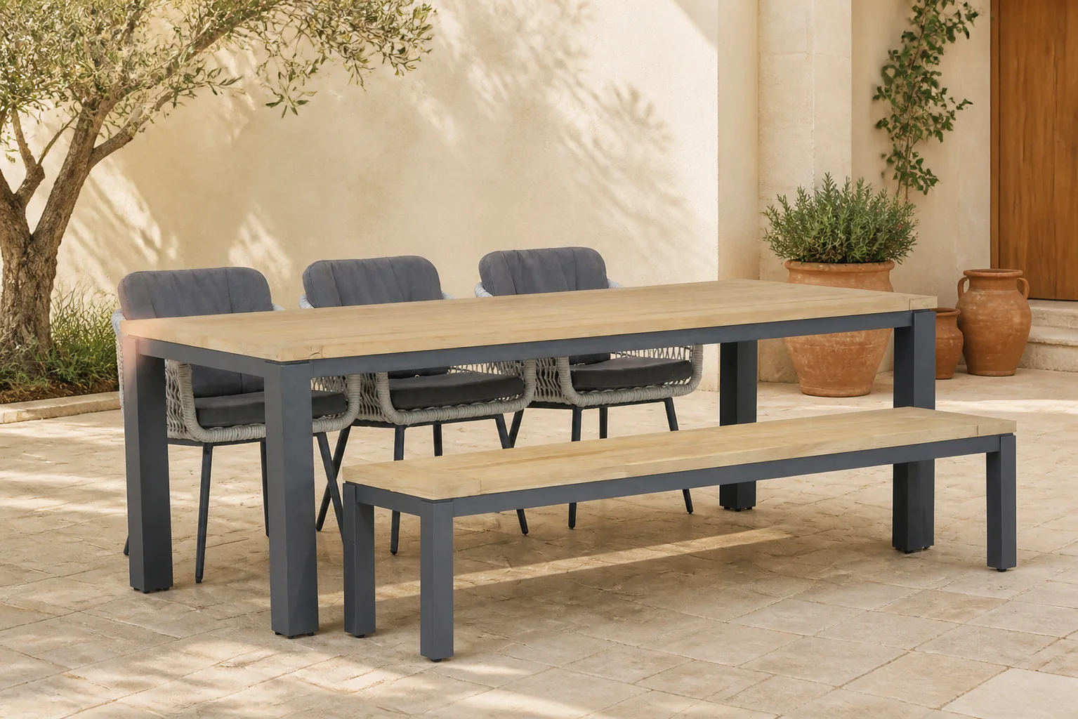 Sfeerfoto van Lifestyle Garden Furniture Western/Veneto 230 cm dining tuinset 5-delig – Wit