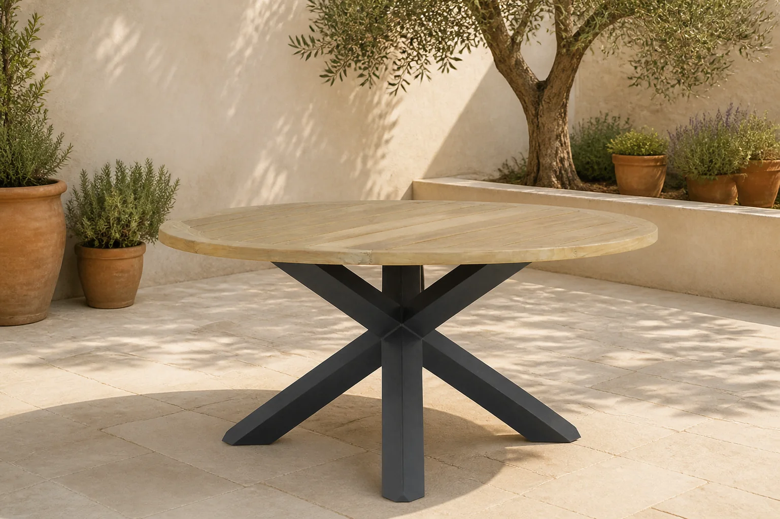Sfeerfoto van Lifestyle Garden Furniture Rockville dining tuintafel rond 160 cm – Old teak greywash