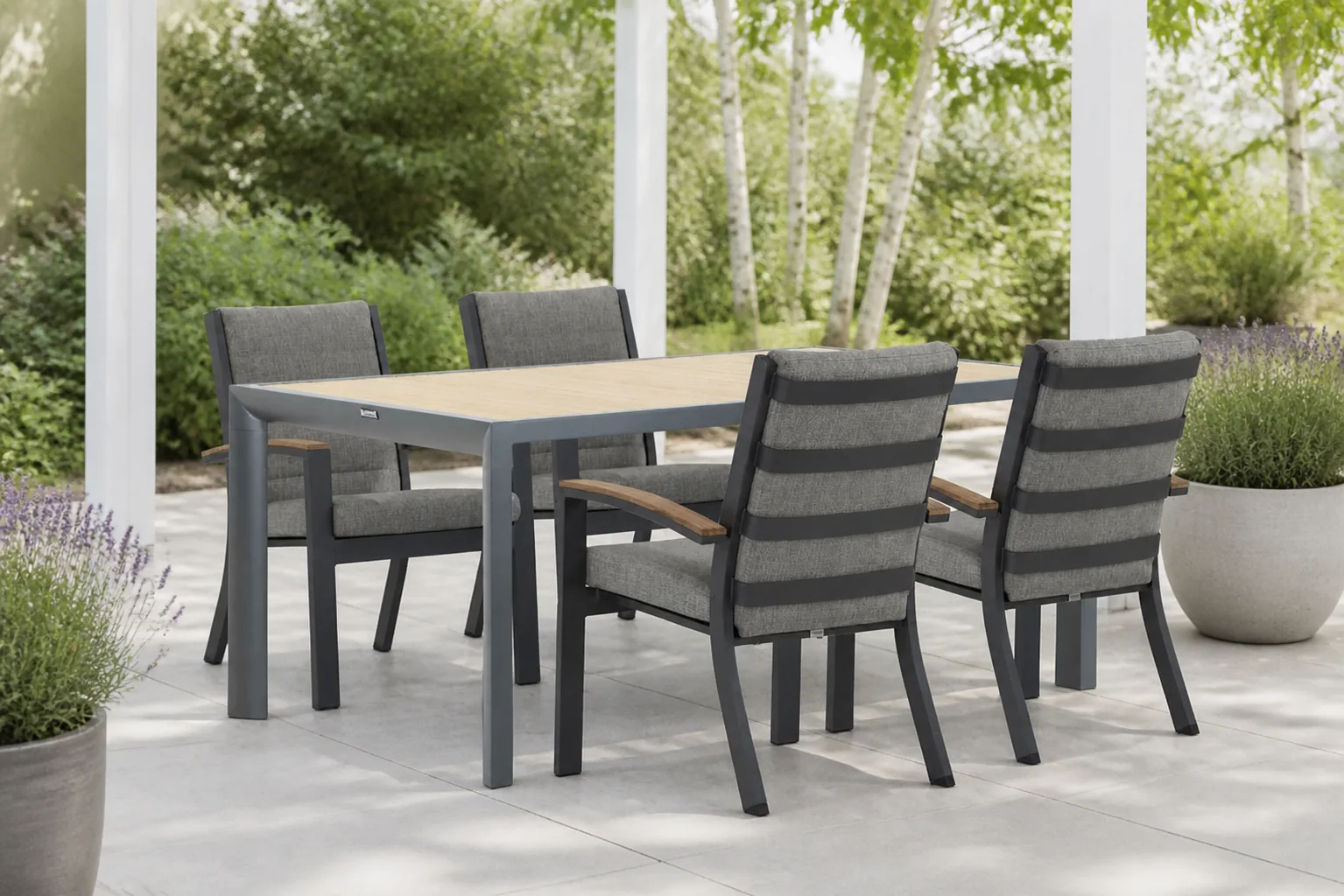 Sfeerfoto van Osmen Midura/Borello 180 cm dining tuinset 5-delig – Grijs-antraciet