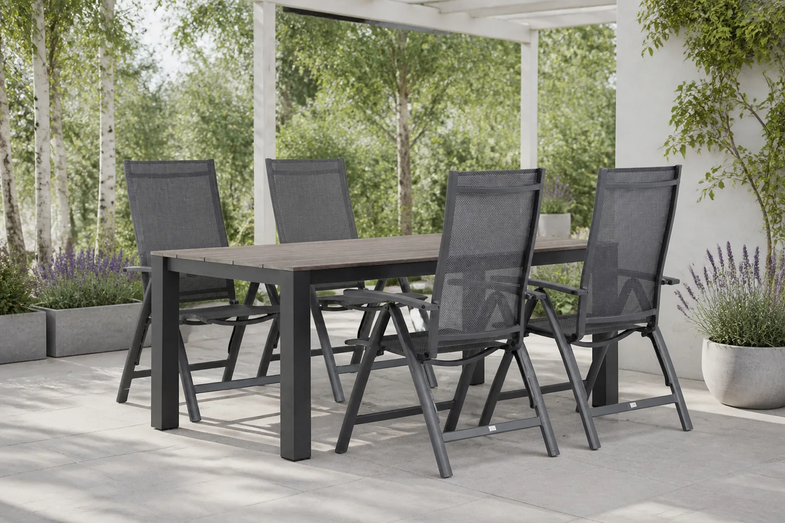 Sfeerfoto van Presto Donato/Valley 180 cm dining tuinset 5-delig – Grijs-antraciet