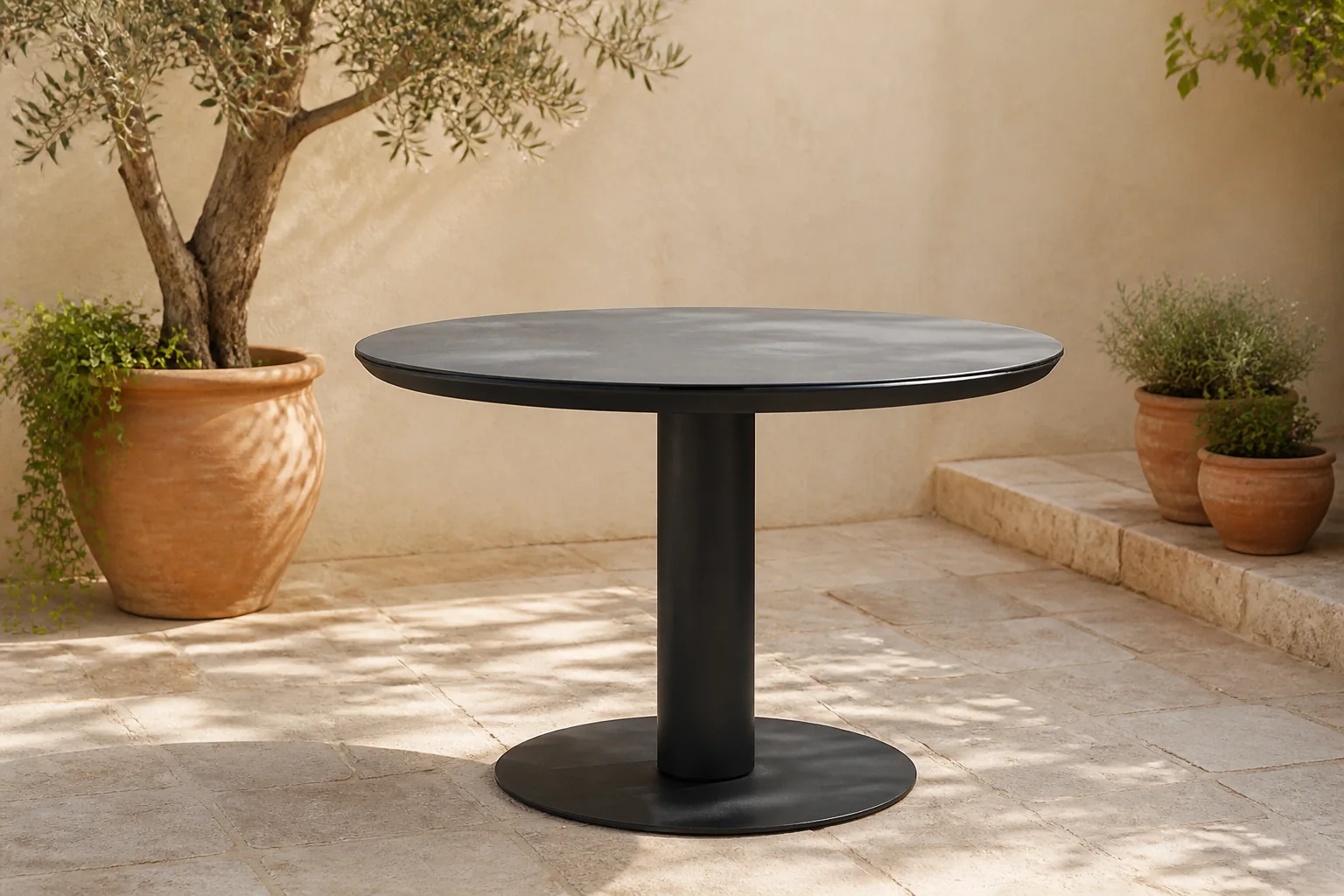 Sfeerfoto van Apple Bee | Melville Tuintafel Ø140 cm | Black-Light Grey