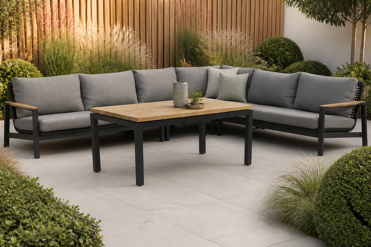 Sfeerfoto van Coco Ralph/Riviera 140 cm hoek loungeset 5-delig – Grijs-antraciet