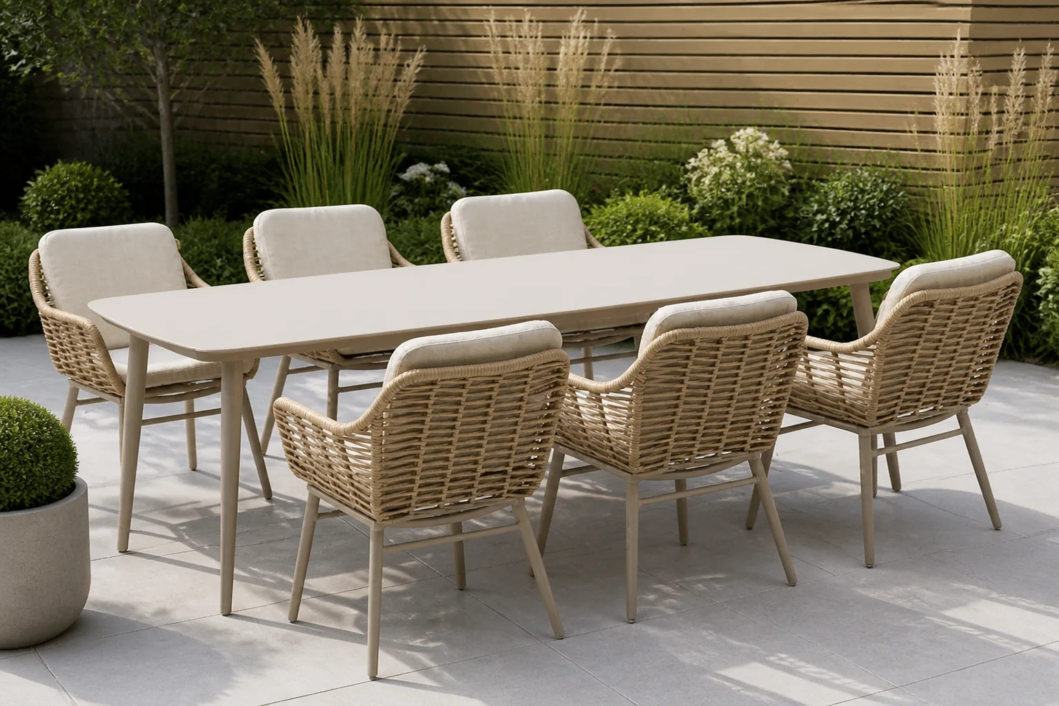 Sfeerfoto van Coco Antoni/Vienna 240 cm dining tuinset 7-delig – Taupe-naturel-bruin