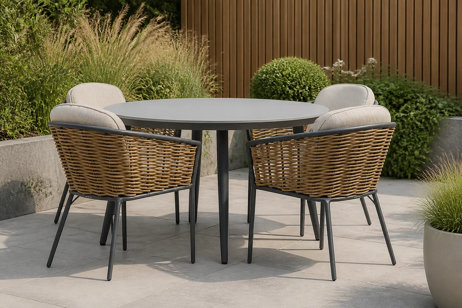 Sfeerfoto van Lifestyle Garden Furniture Nice/Vienna 120 cm dining tuinset 5-delig – Grijs-antraciet