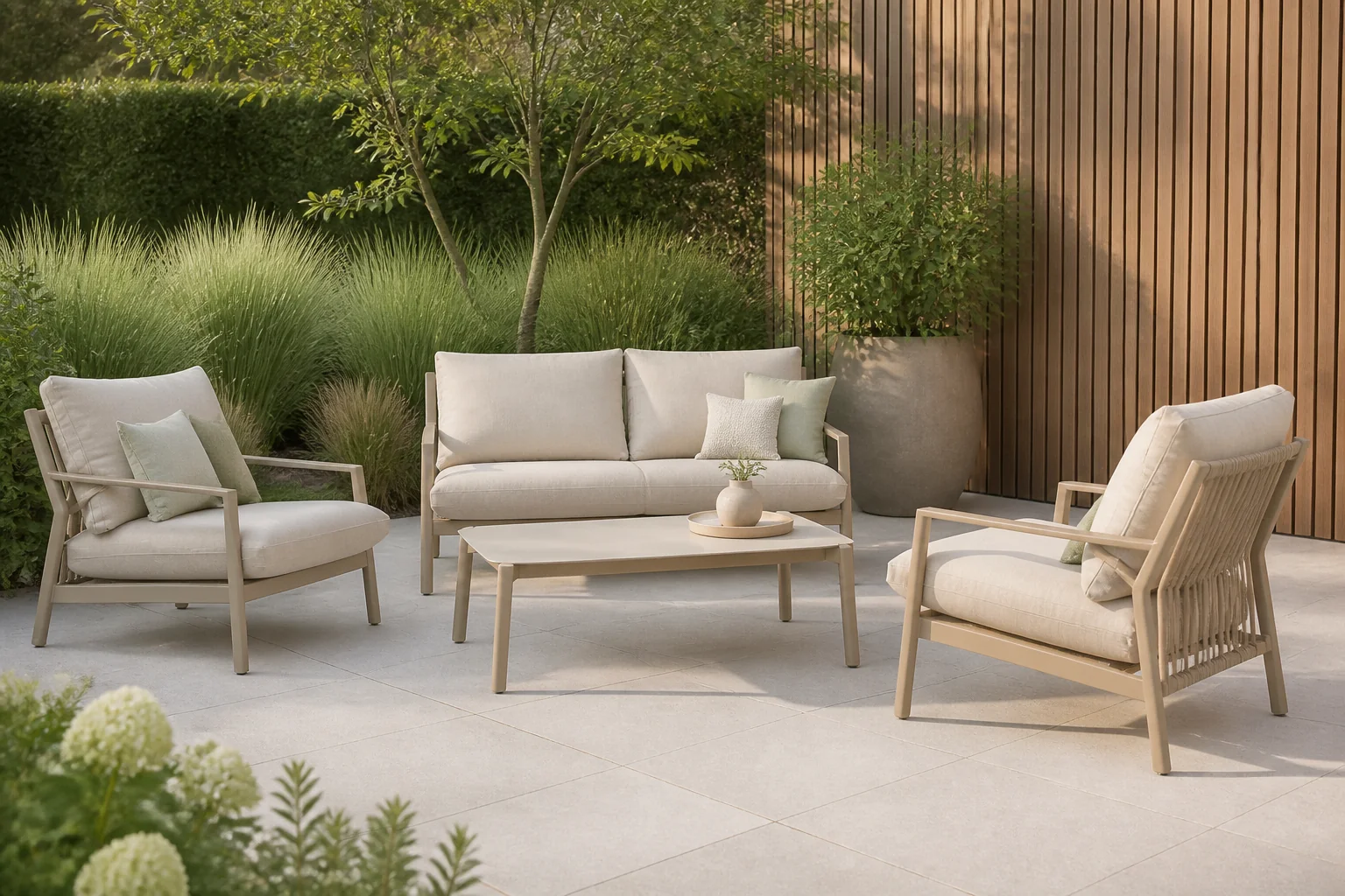 Sfeerfoto van Tierra outdoor Monti Sofa Loungeset Champagne – beige