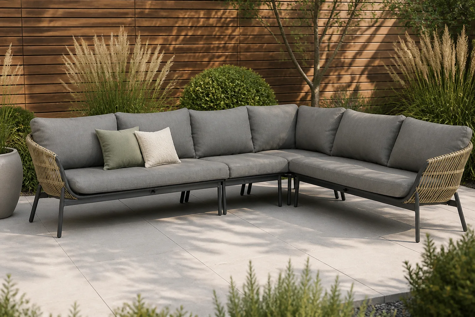 Sfeerfoto van Coco Nathan hoek loungeset 4-delig – Taupe-naturel-bruin