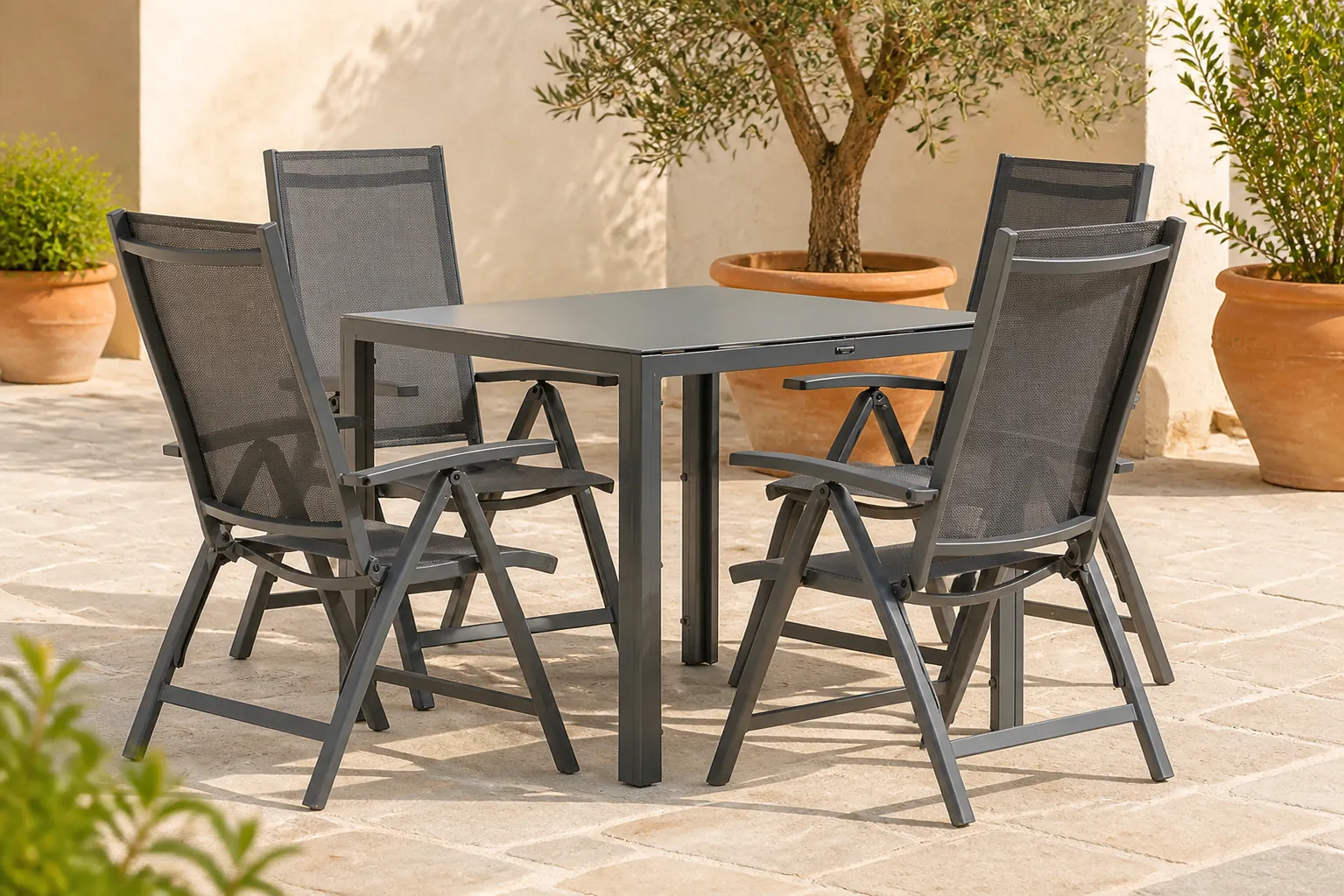 Sfeerfoto van Presto Vasto/Venustas 85 cm dining tuinset 5-delig – Grijs-antraciet