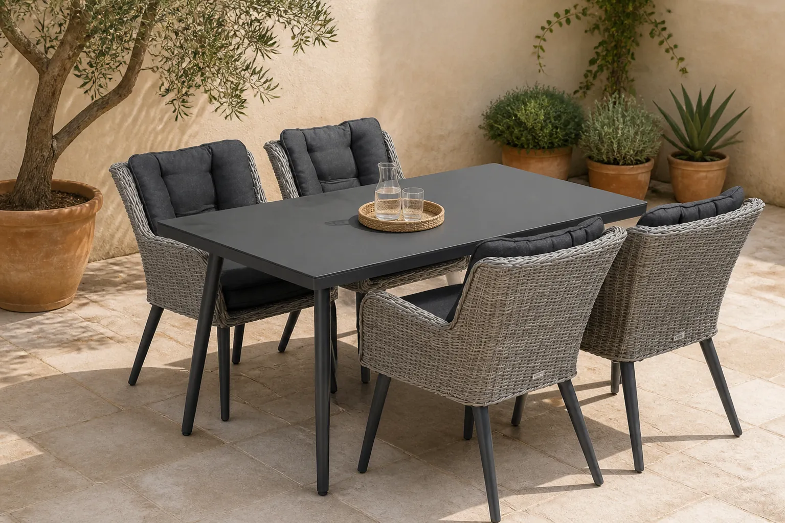 Sfeerfoto van Garden Collections Boston/Valencia 170 cm dining tuinset 5-delig – Grijs-antraciet