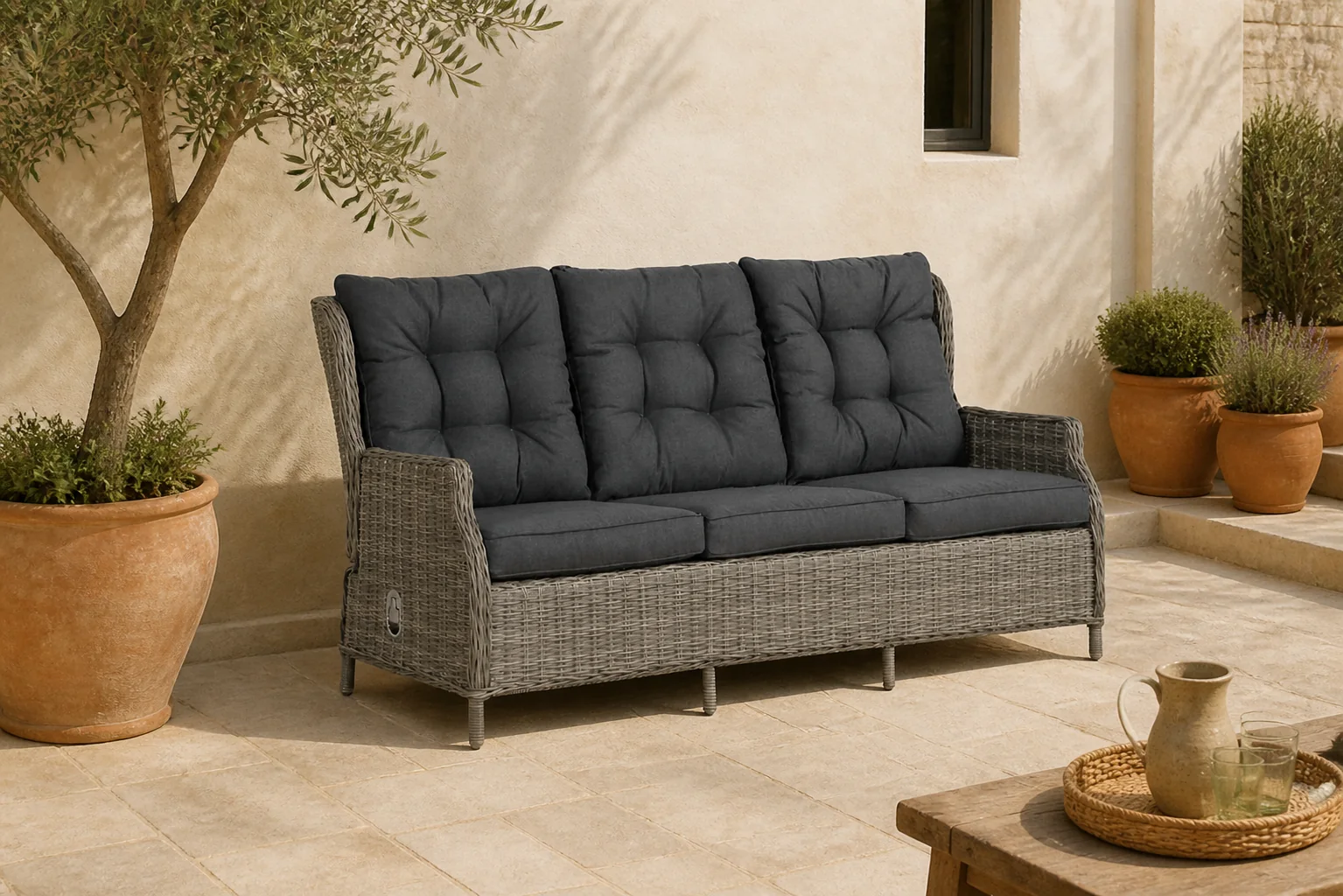 Sfeerfoto van Garden Collections New Castle lounge tuinbank 3-zits verstelbaar – Grijs-antraciet