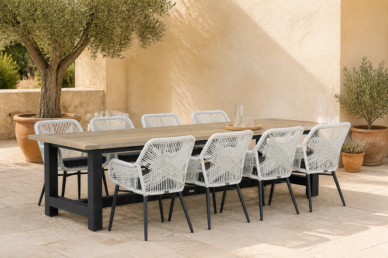 Sfeerfoto van Lifestyle Garden Furniture Advance/San Francisco 300 cm dining tuinset 9-delig – Wit