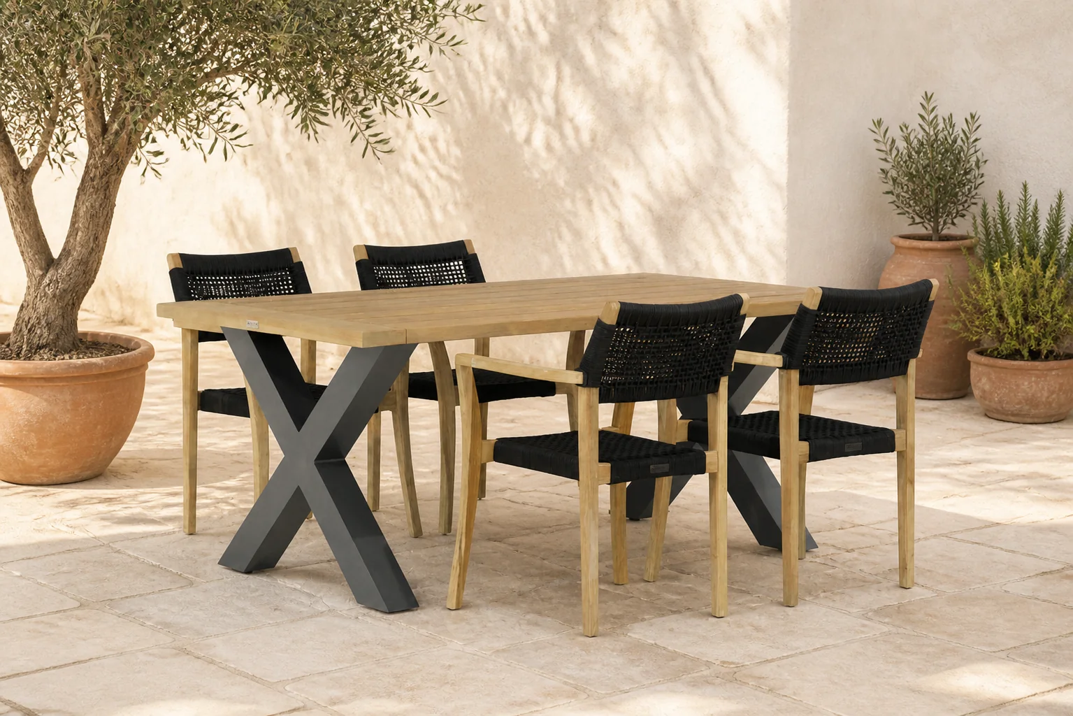 Sfeerfoto van Lifestyle Garden Furniture Dallas/Cardiff 180 cm dining tuinset 5-delig – Zwart
