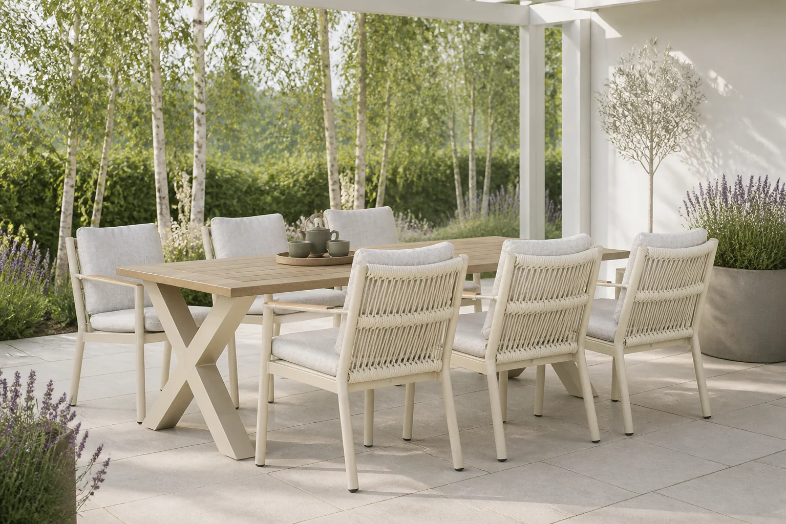 Sfeerfoto van Coco Sevilla/Cardiff 240 cm dining tuinset 7-delig – Taupe-naturel-bruin
