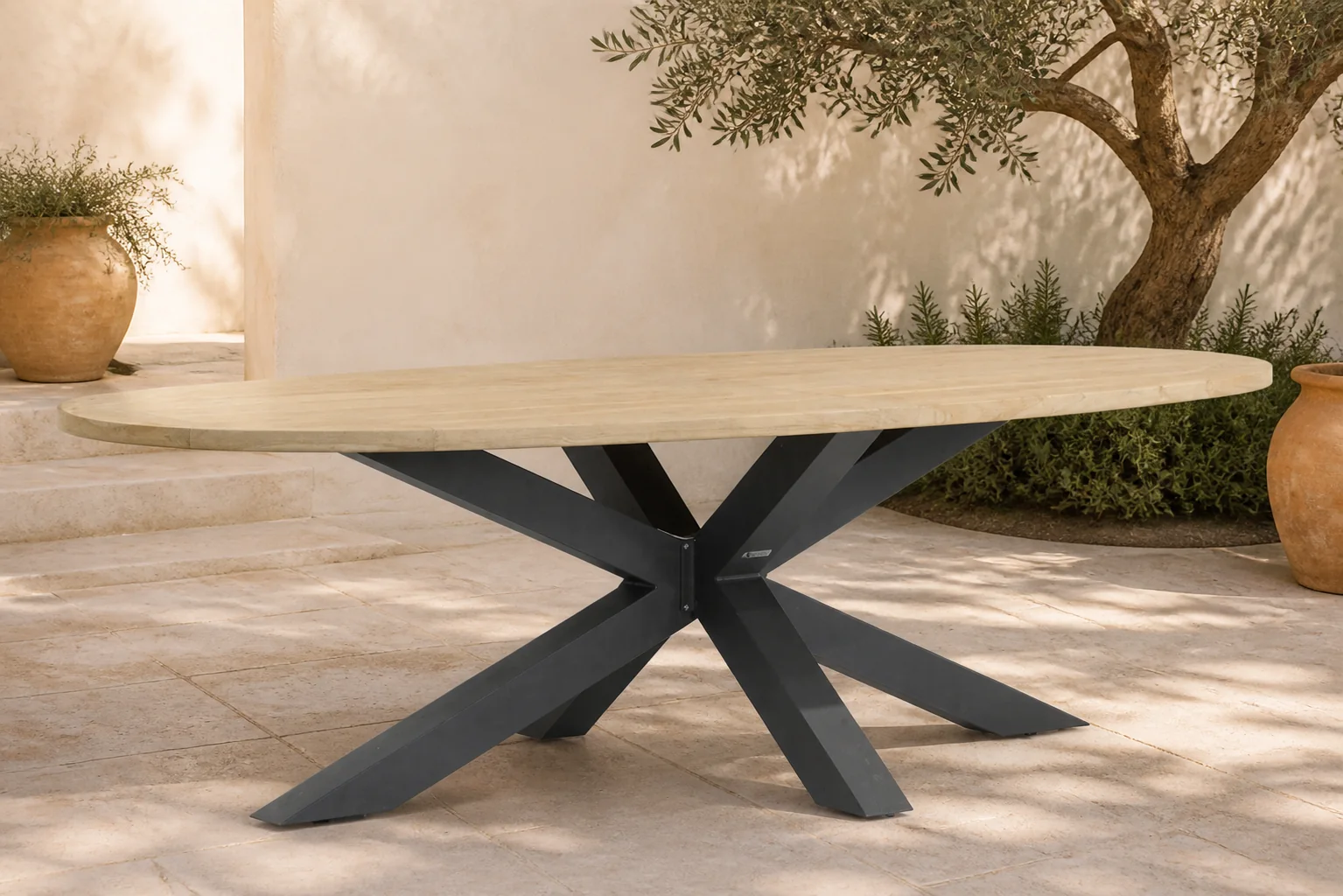 Sfeerfoto van Lifestyle Garden Furniture Brookline dining tuintafel ovaal 240 x 120 cm – Old teak greywash