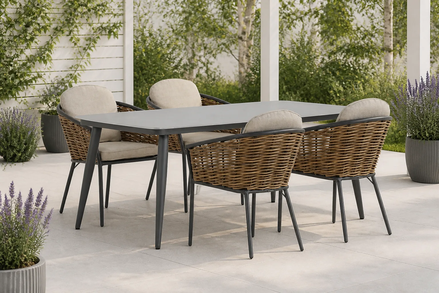 Sfeerfoto van Lifestyle Garden Furniture Nice/Vienna 180 cm dining tuinset 5-delig – Grijs-antraciet