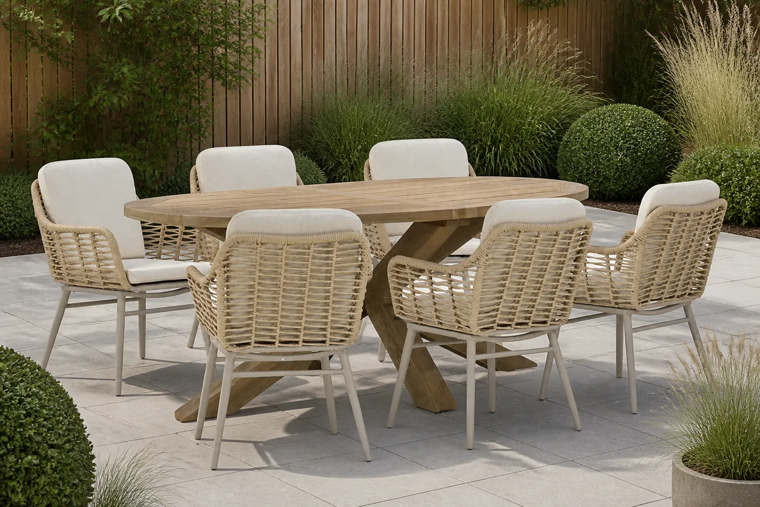 Sfeerfoto van Coco Antoni/Boston 240 cm dining tuinset 7-delig – Taupe-naturel-bruin