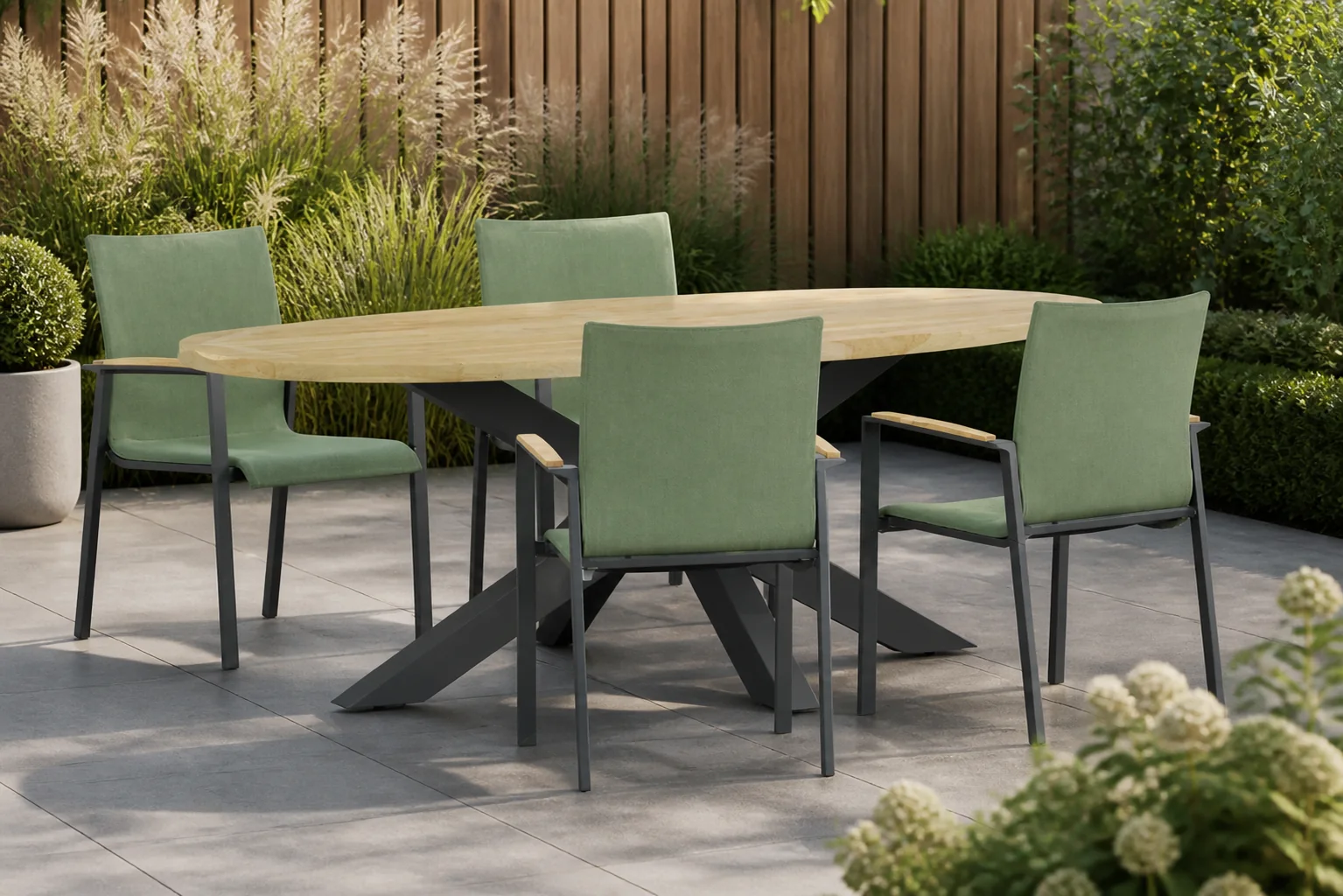 Sfeerfoto van Lifestyle Garden Furniture Brandon/Brookline 200 cm dining tuinset 5-delig – Groen
