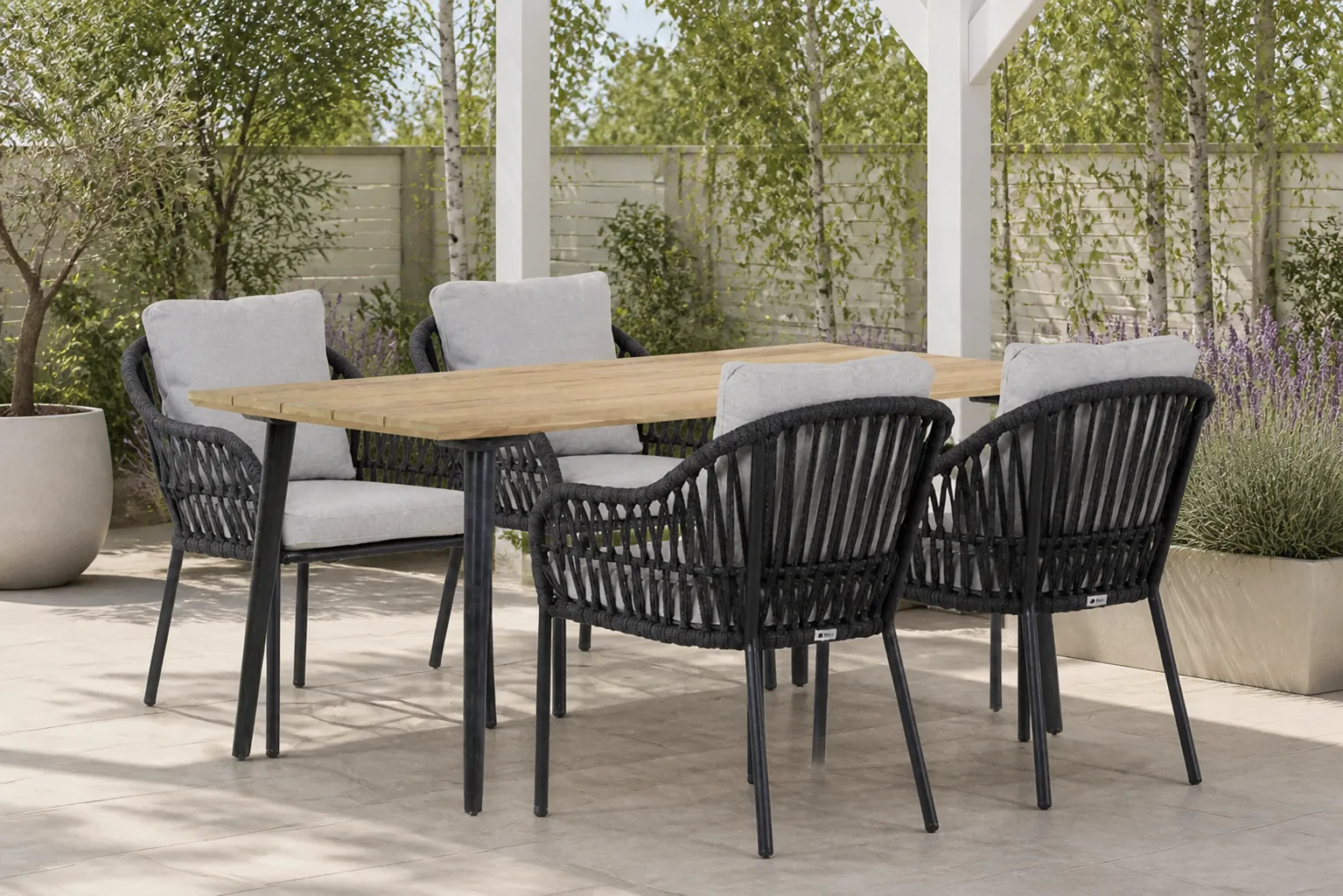 Sfeerfoto van Coco Puerto/Montana 180 cm dining tuinset 5-delig – Grijs-antraciet