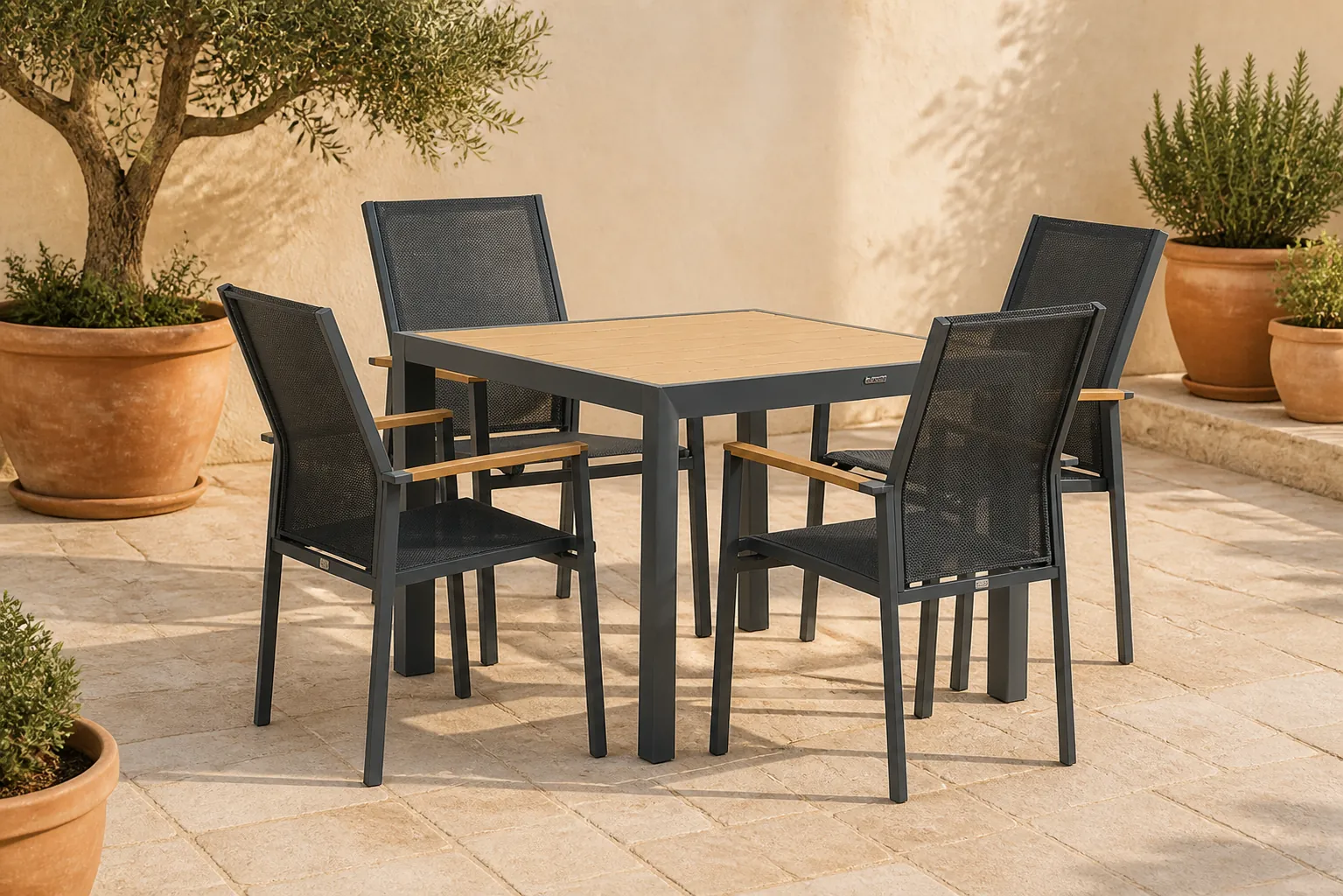 Sfeerfoto van Presto Ricadi/Borello 100 cm dining tuinset 5-delig – Grijs-antraciet