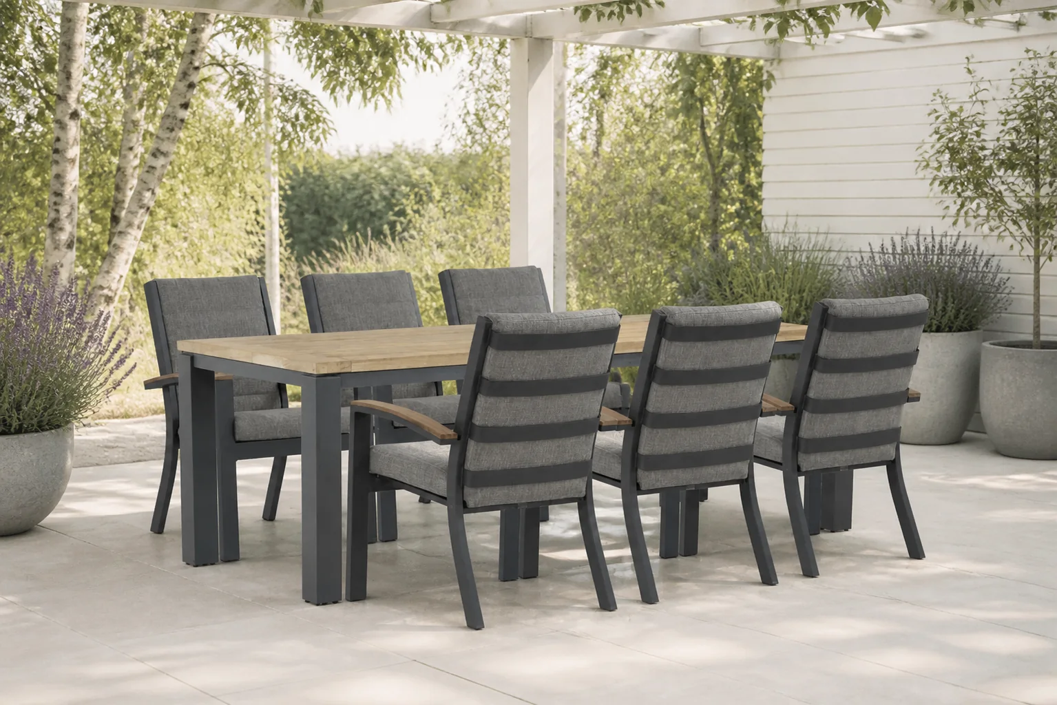 Sfeerfoto van Osmen Midura/Veneto 230 cm dining tuinset 7-delig – Grijs-antraciet