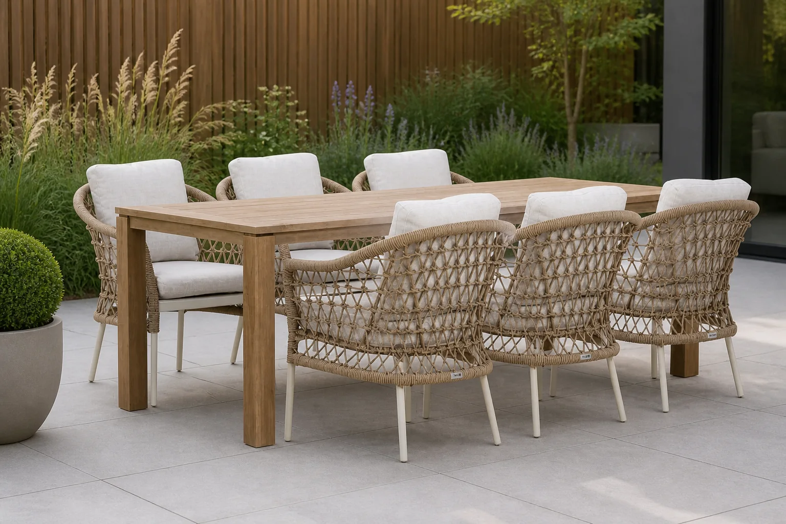 Sfeerfoto van Coco Bali/Bristol 220 cm dining tuinset 7-delig – Taupe-naturel-bruin