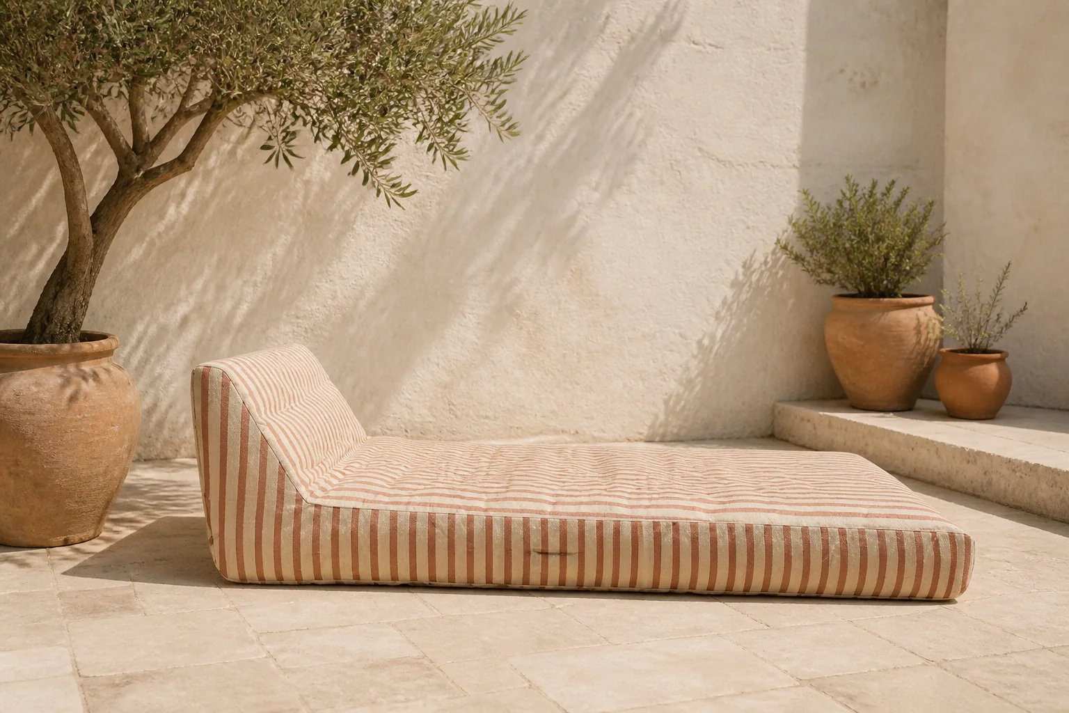 Sfeerfoto van Swim Essentials saint tropez luxe ligbed met stof (180 x 85 x 50 cm) – bruin/ wit