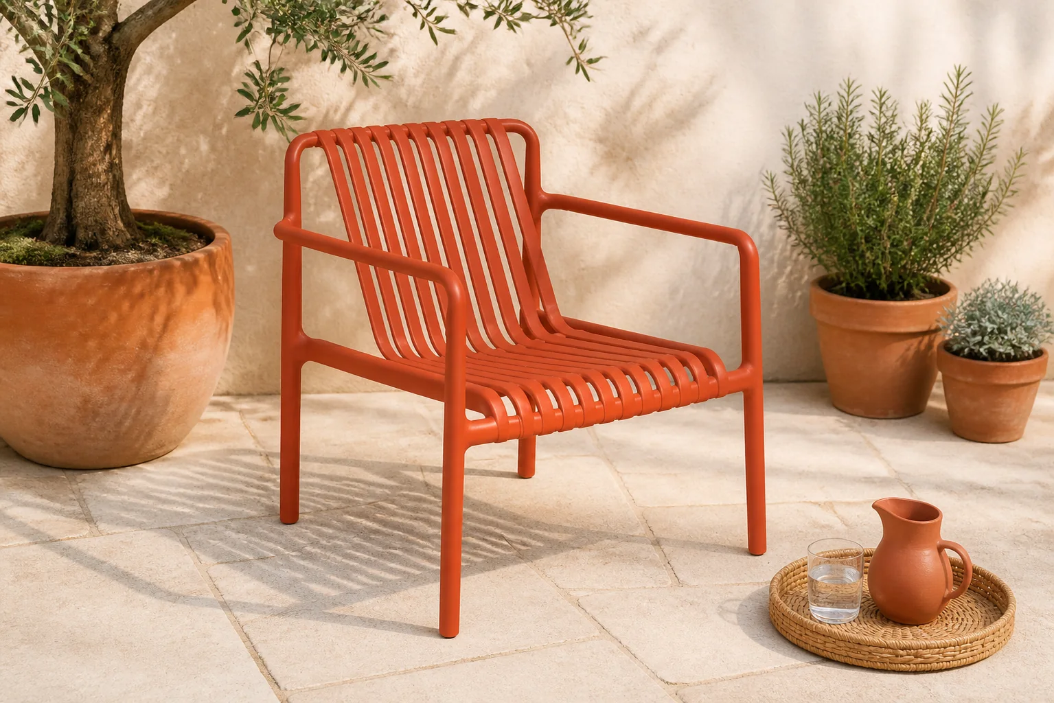 Sfeerfoto van Domani Furniture Alba lounge tuinstoel terra – Oranje