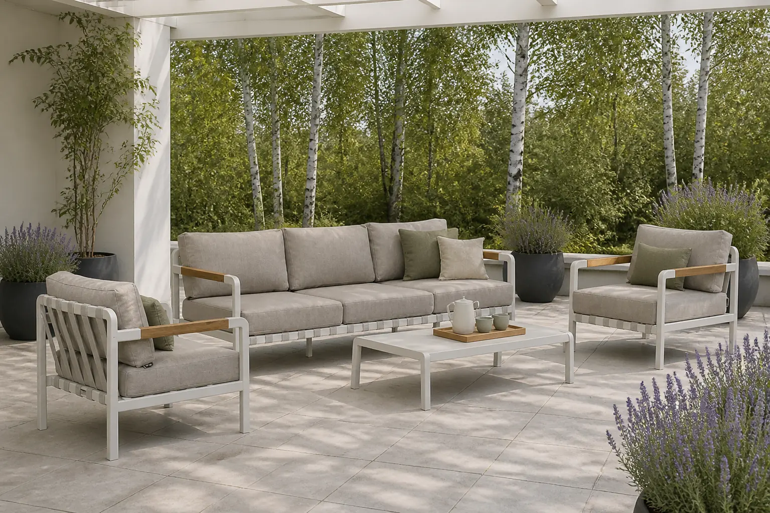 Sfeerfoto van Coco Avellino stoel-bank loungeset 4-delig – Wit
