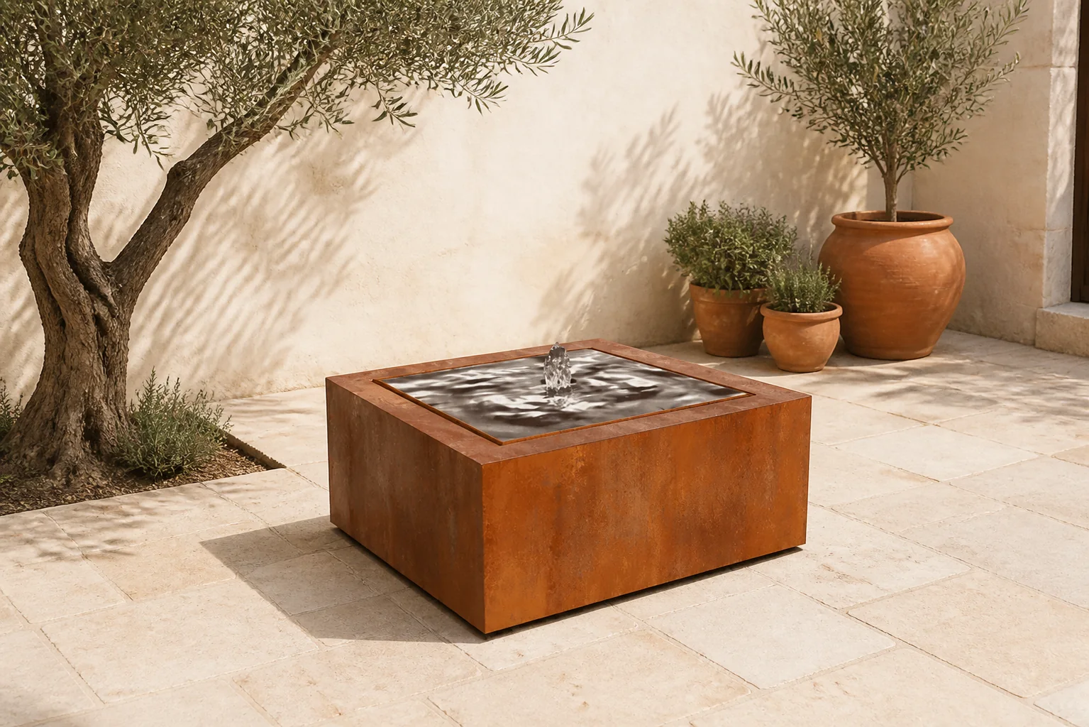 Sfeerfoto van Geroba Watertafel Taula Quadra 100 x 100 x 40 cm Waterornament