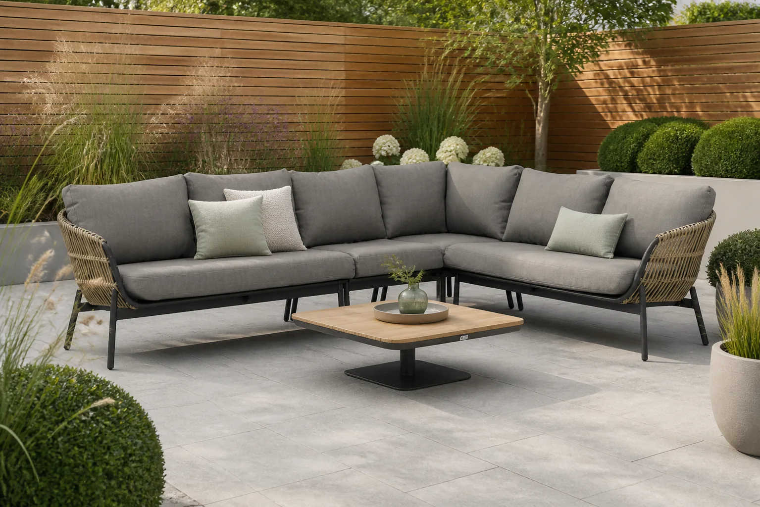 Sfeerfoto van Coco Nathan/Ralph 90 cm hoek loungeset 5-delig – Taupe-naturel-bruin