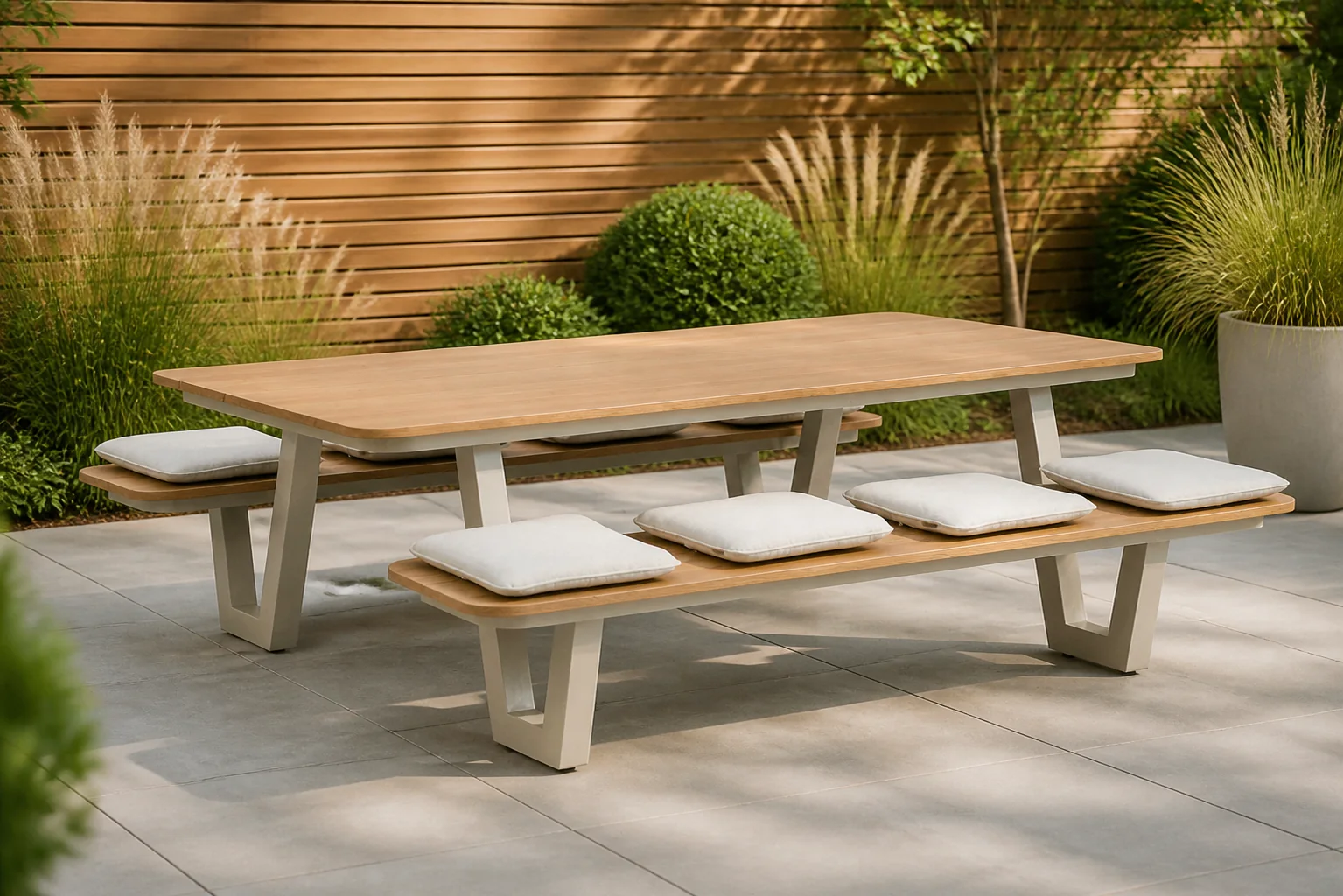 Sfeerfoto van Lifestyle Garden Furniture Rio picknicktafel – Taupe-naturel-bruin