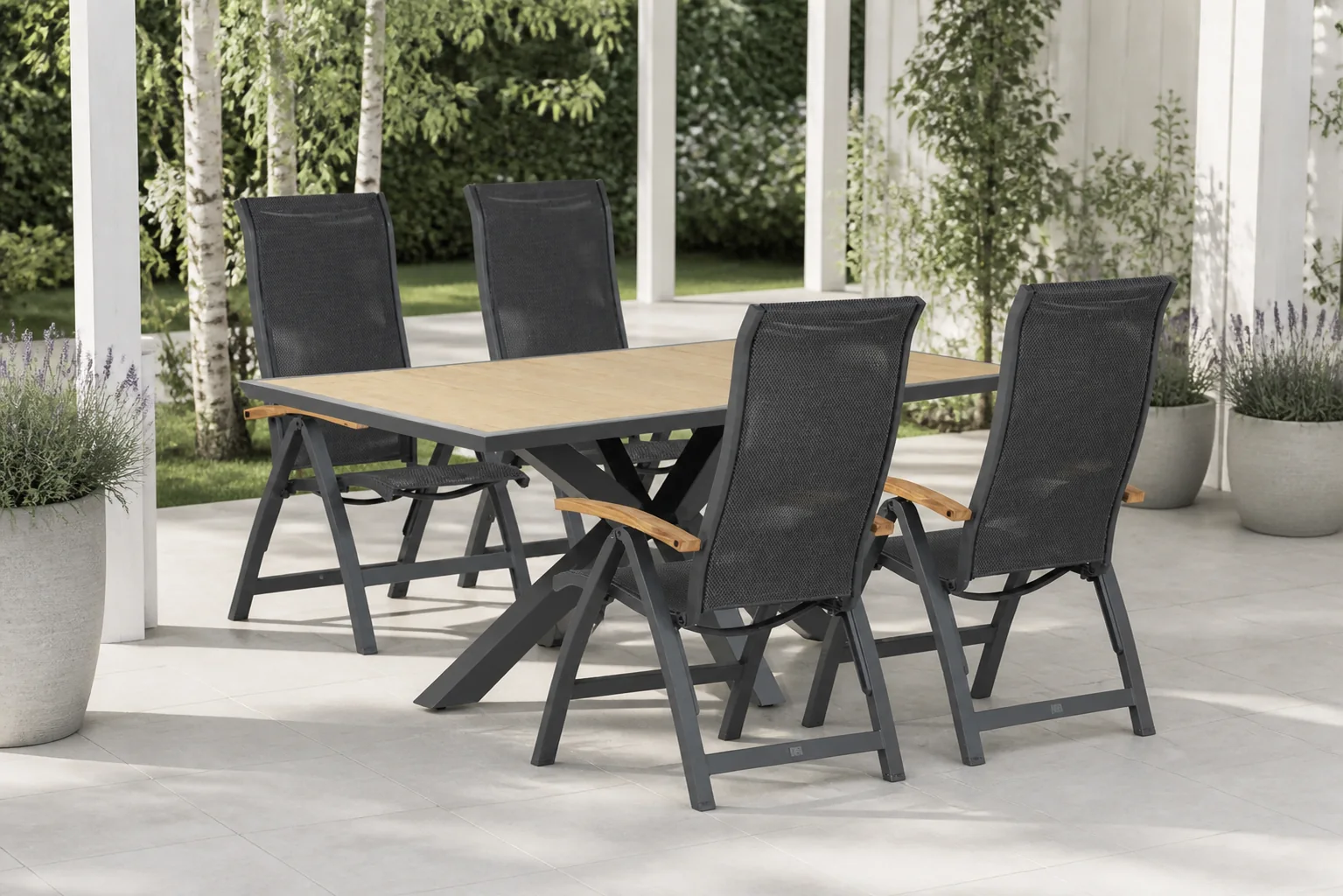 Sfeerfoto van Presto Tarenta/Palermo 181 cm dining tuinset 5-delig – Grijs-antraciet