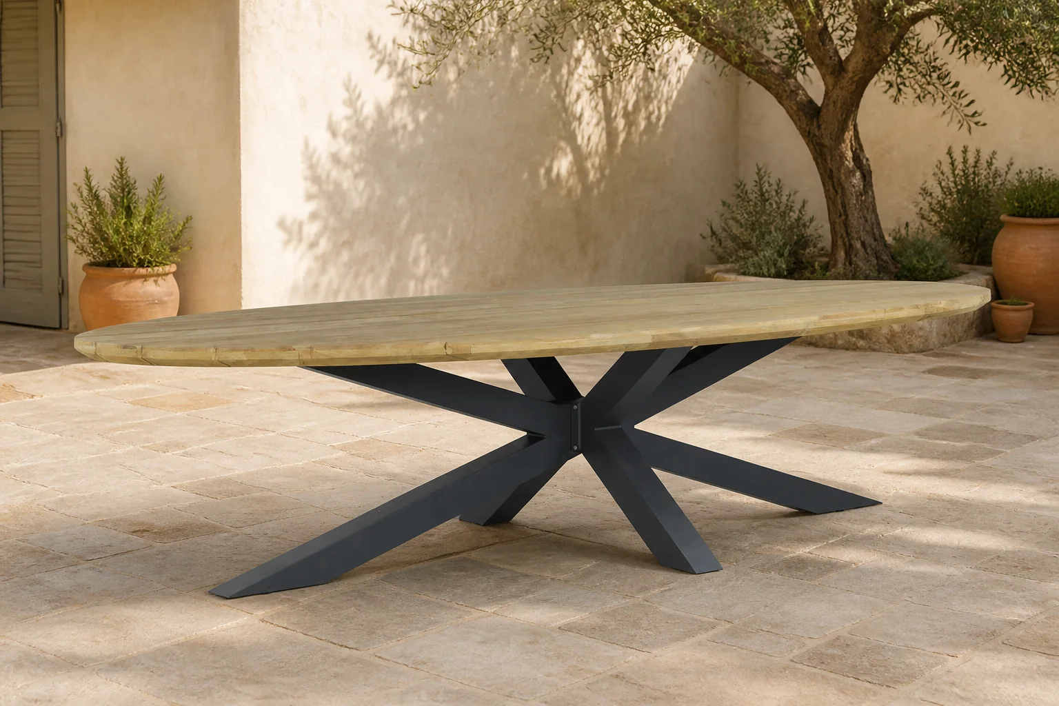 Sfeerfoto van Santika Furniture Diogo dining tuintafel 280 x 130 cm – Old teak greywash
