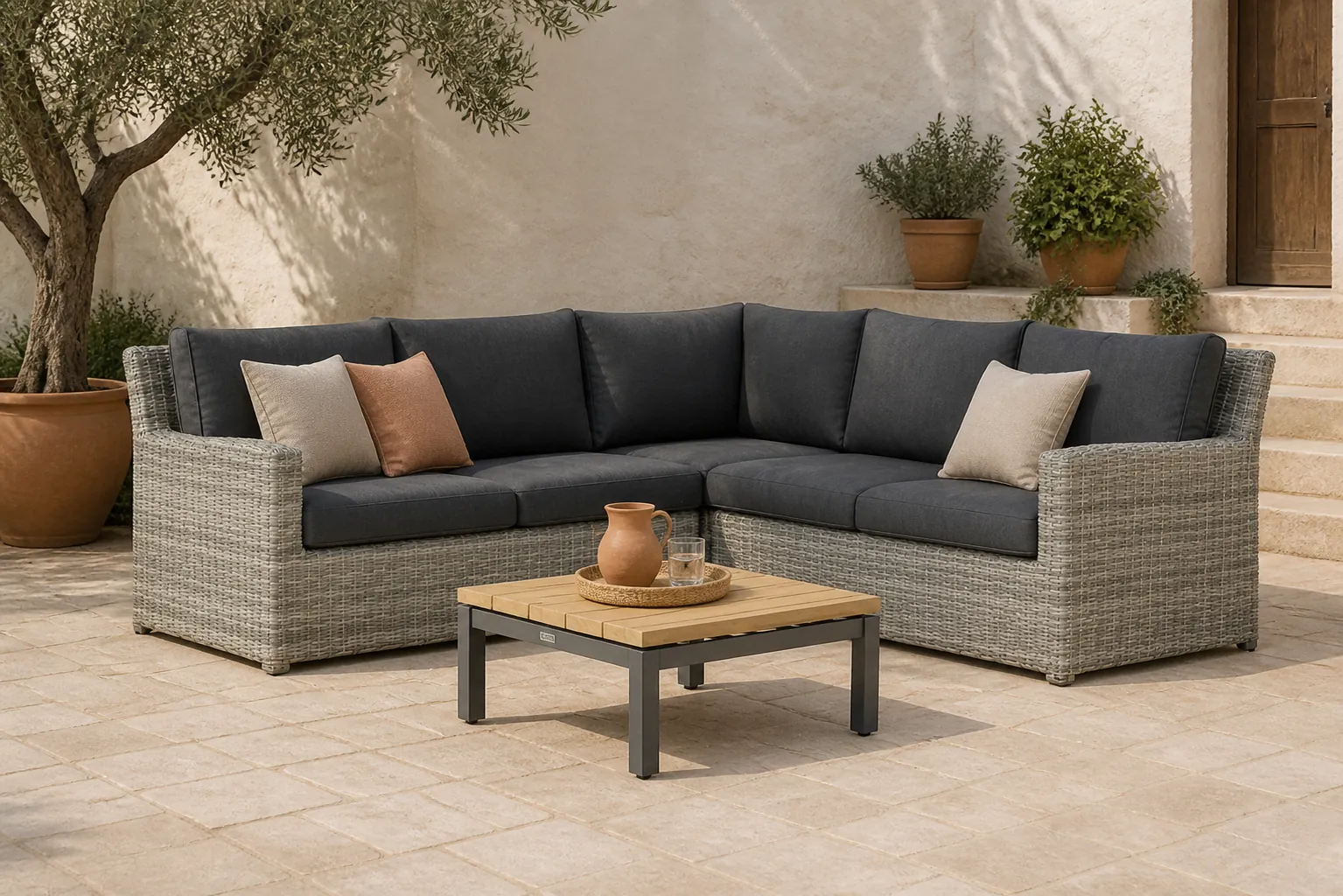 Sfeerfoto van Garden Collections Giardino/Riviera 75 cm hoek loungeset 4-delig – Grijs-antraciet