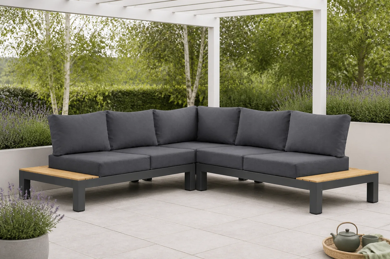 Sfeerfoto van Lifestyle Garden Furniture Vittoria hoek loungeset 3-delig – Grijs-antraciet