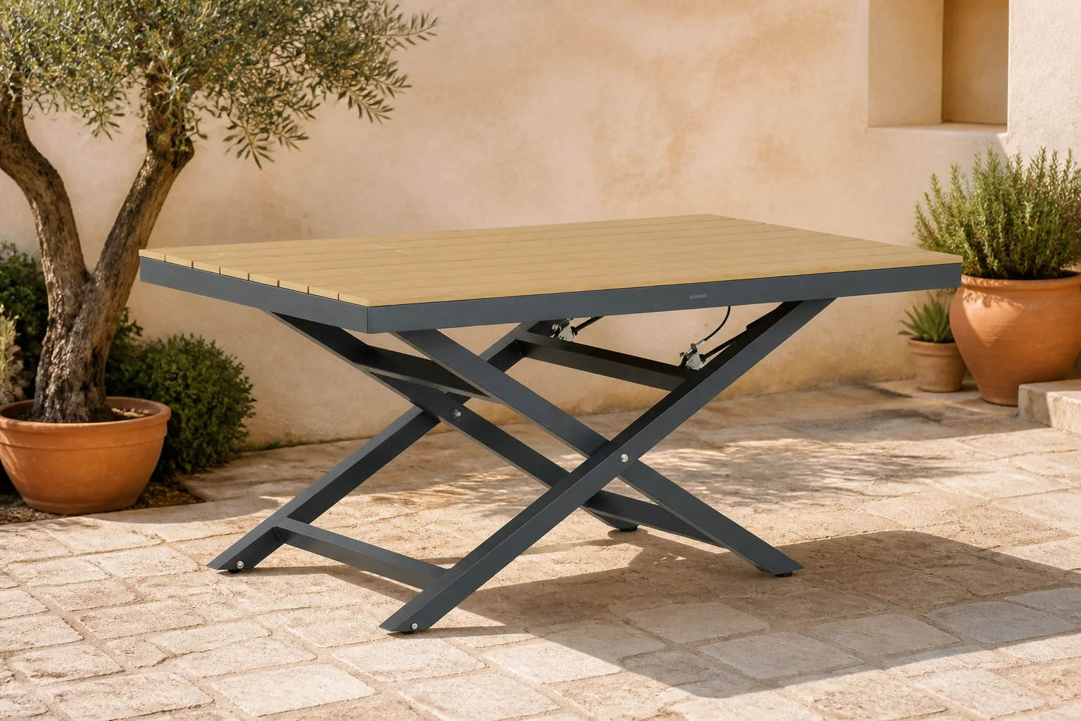 Sfeerfoto van Lifestyle Garden Furniture Santiago lounge/dining tuintafel 140 x 80 cm – Grijs-antraciet