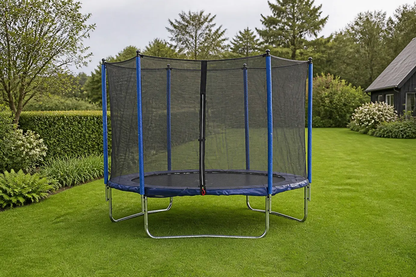 Sfeerfoto van Trestino trampoline comfort 244 cm Buitengewoon de Boet – blauw