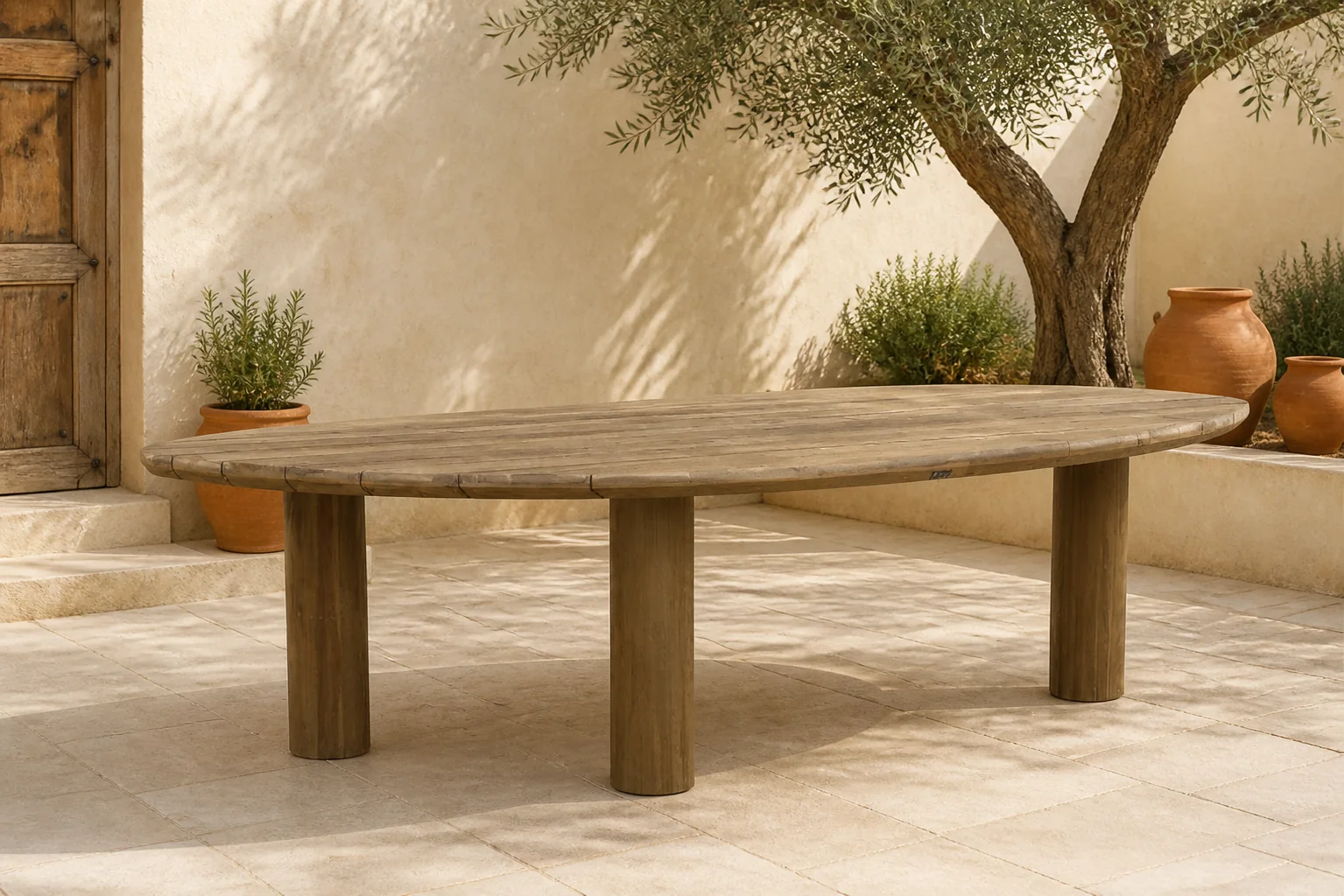 Sfeerfoto van Santika Furniture Leafline dining tuintafel 300 cm – Old teak greywash