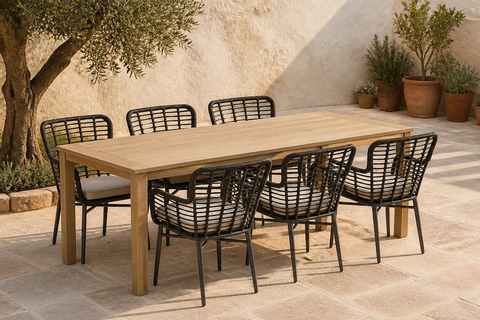 Sfeerfoto van De Laan Projects Laan Toledo/Weston 210 cm dining tuinset 7-delig – Zwart