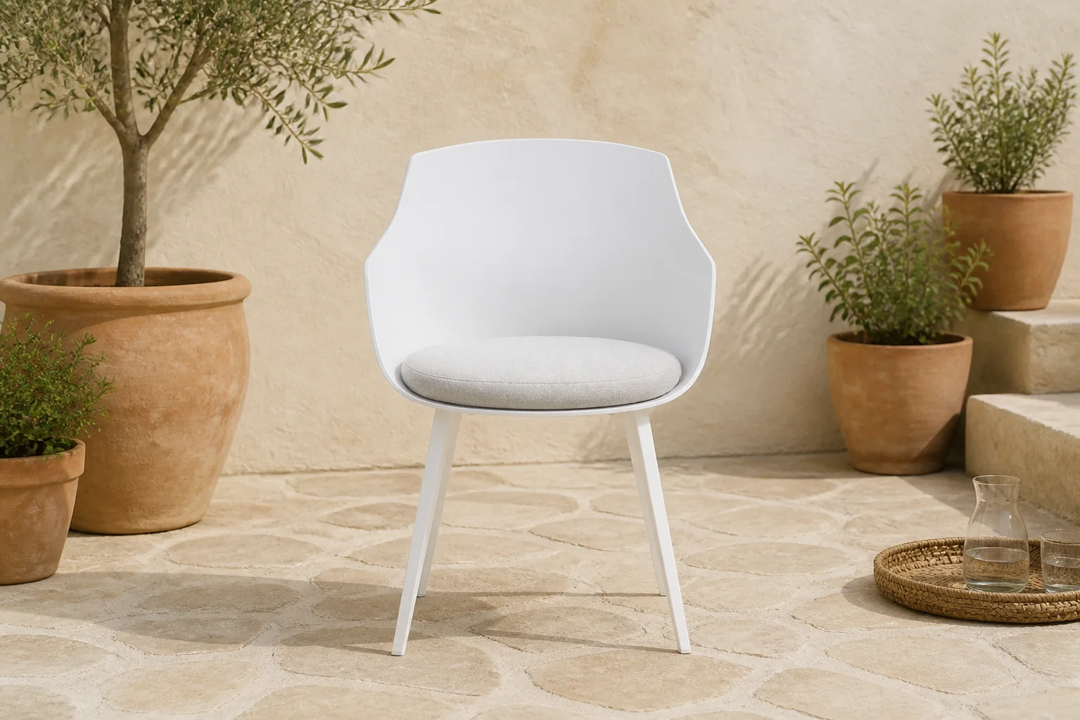 Sfeerfoto van Salina dining tuinstoel kussen Soft grey – Grijs-antraciet