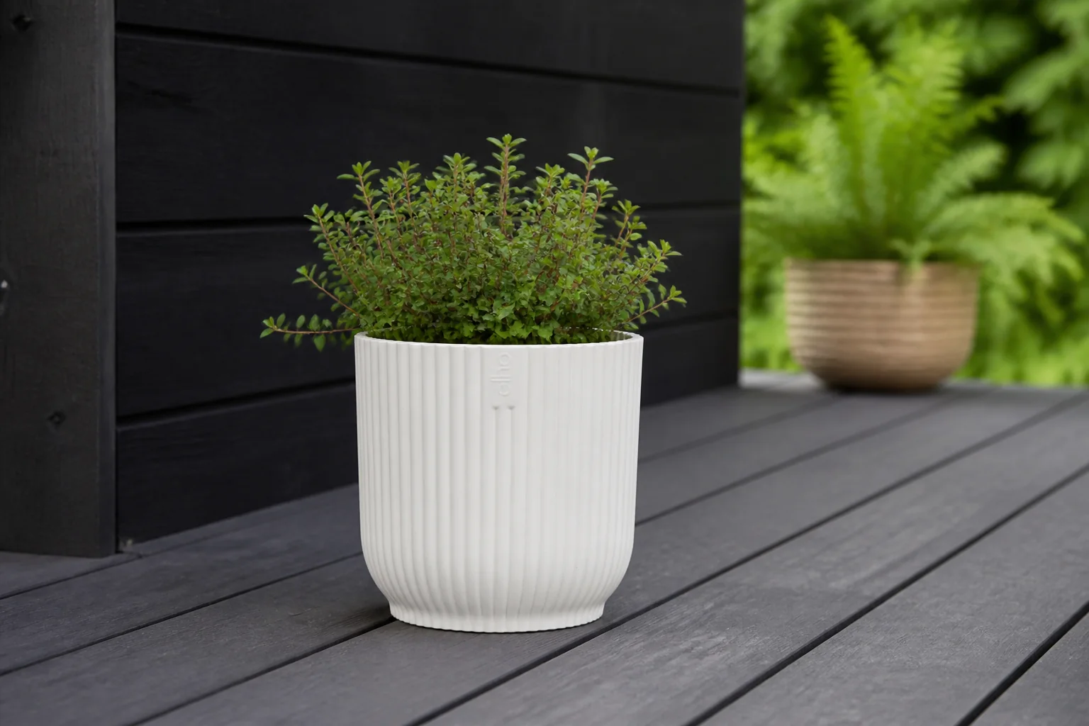 Sfeerfoto van Elho Vibes fold rond mini 9 cm linnen wit bloempot