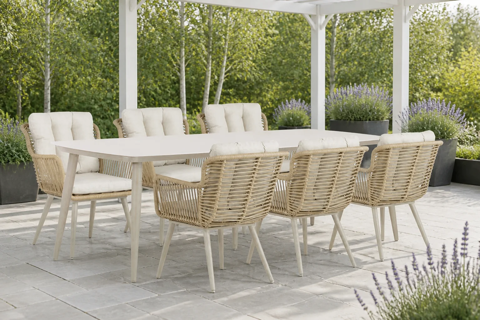 Sfeerfoto van Coco Custa/Vienna 240 cm dining tuinset 7-delig – Taupe-naturel-bruin