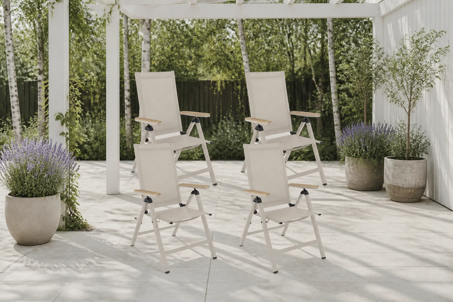 Sfeerfoto van LUX outdoor living Norali dining tuinstoel verstelbaar set van 6 | textileen + aluminium | beige
