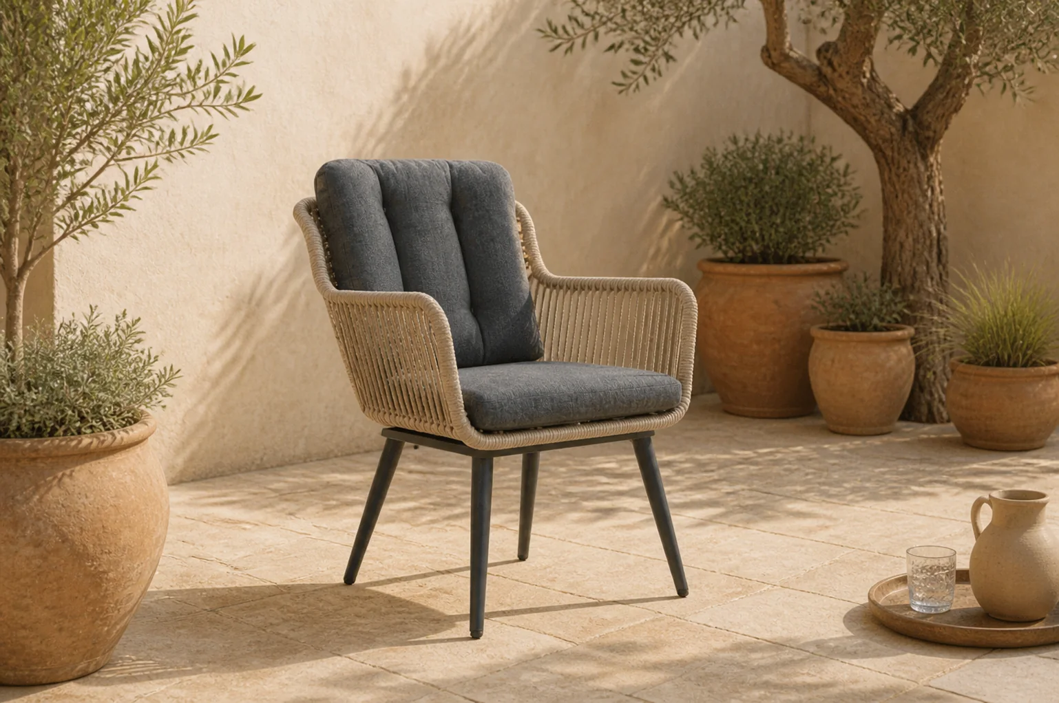Sfeerfoto van Coco Custa dining tuinstoel – Taupe-naturel-bruin